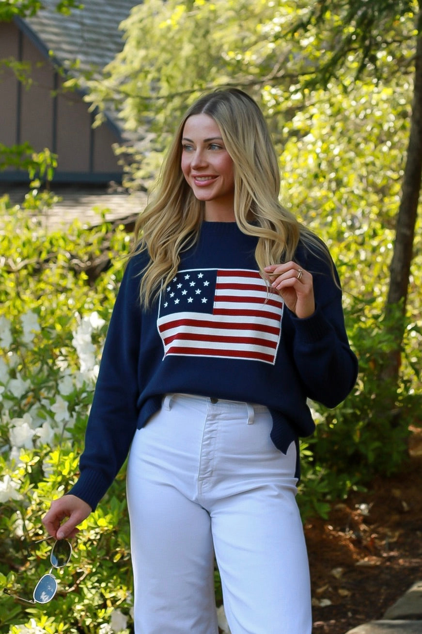 American Flag Knit Pullover Sweater