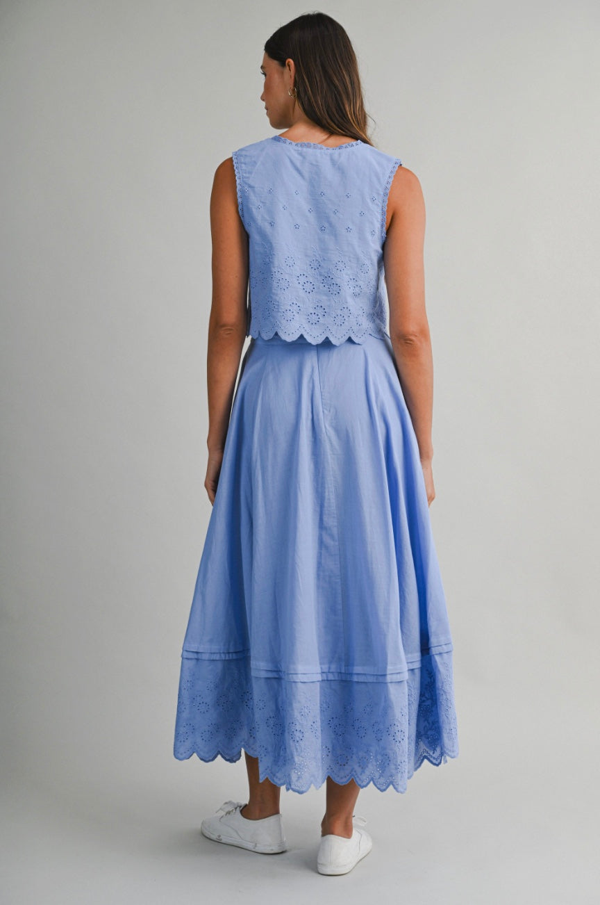 Delaney Eyelet Embroidered Crop Top And Midi Skirt Set