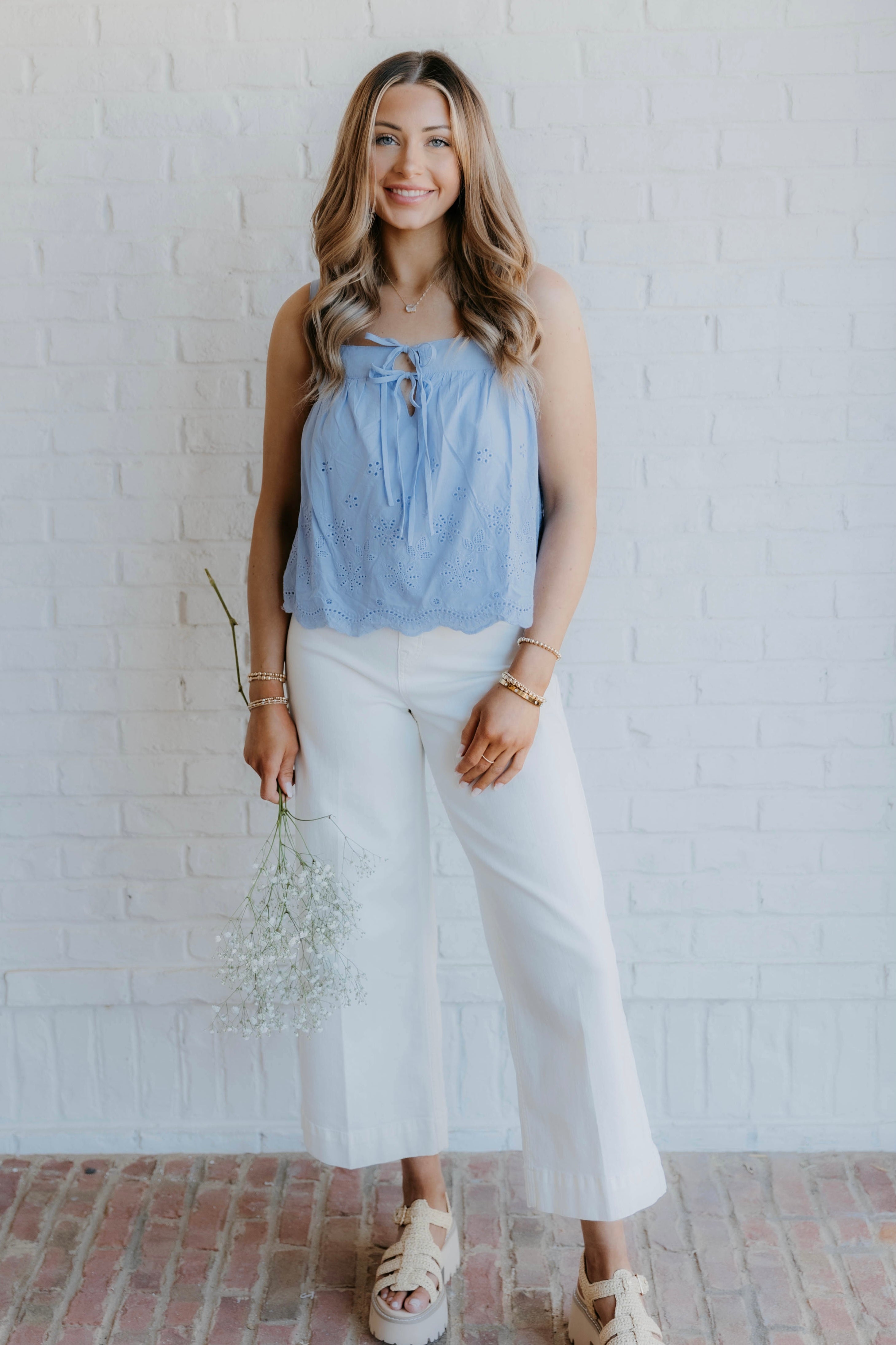 Leah Tie Front Eyelet Top