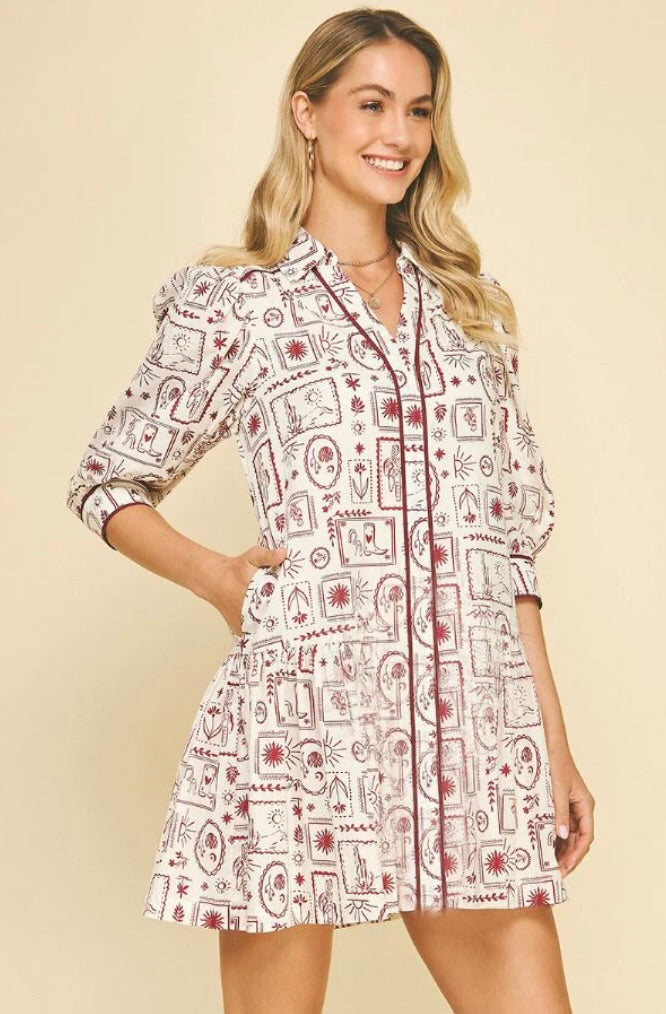 Tru Cowgirl Pattern Tiered Mini Dress