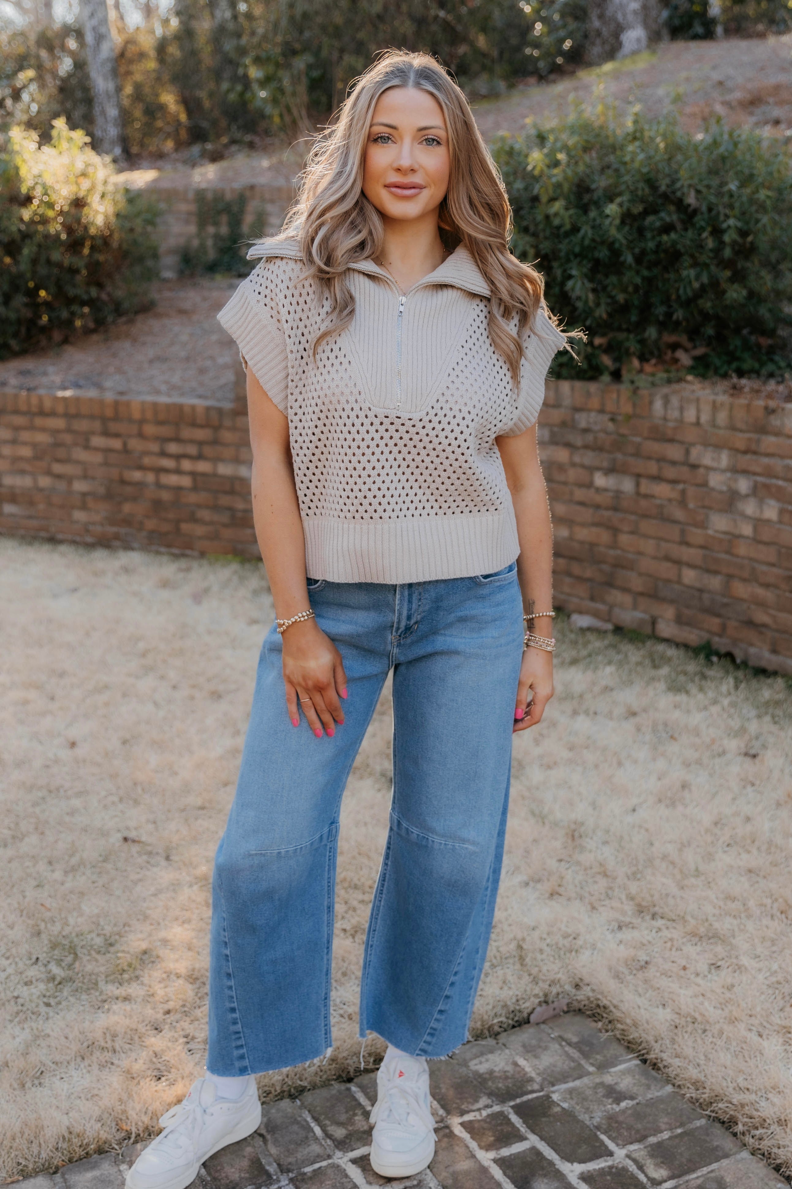 Juliette Half Zip Open Knit Sweater