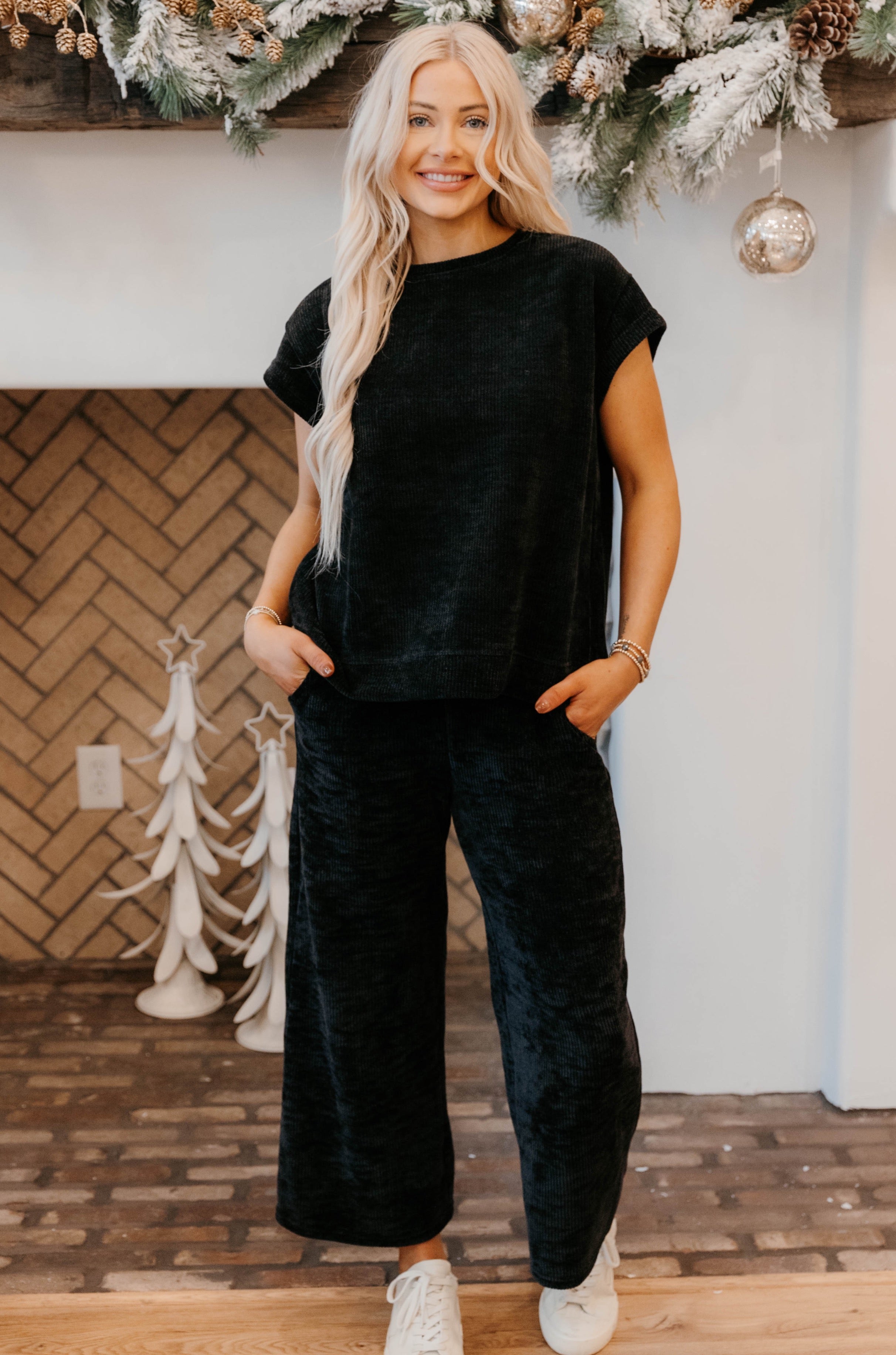 Becky Chenille Cropped Wide Leg Pants