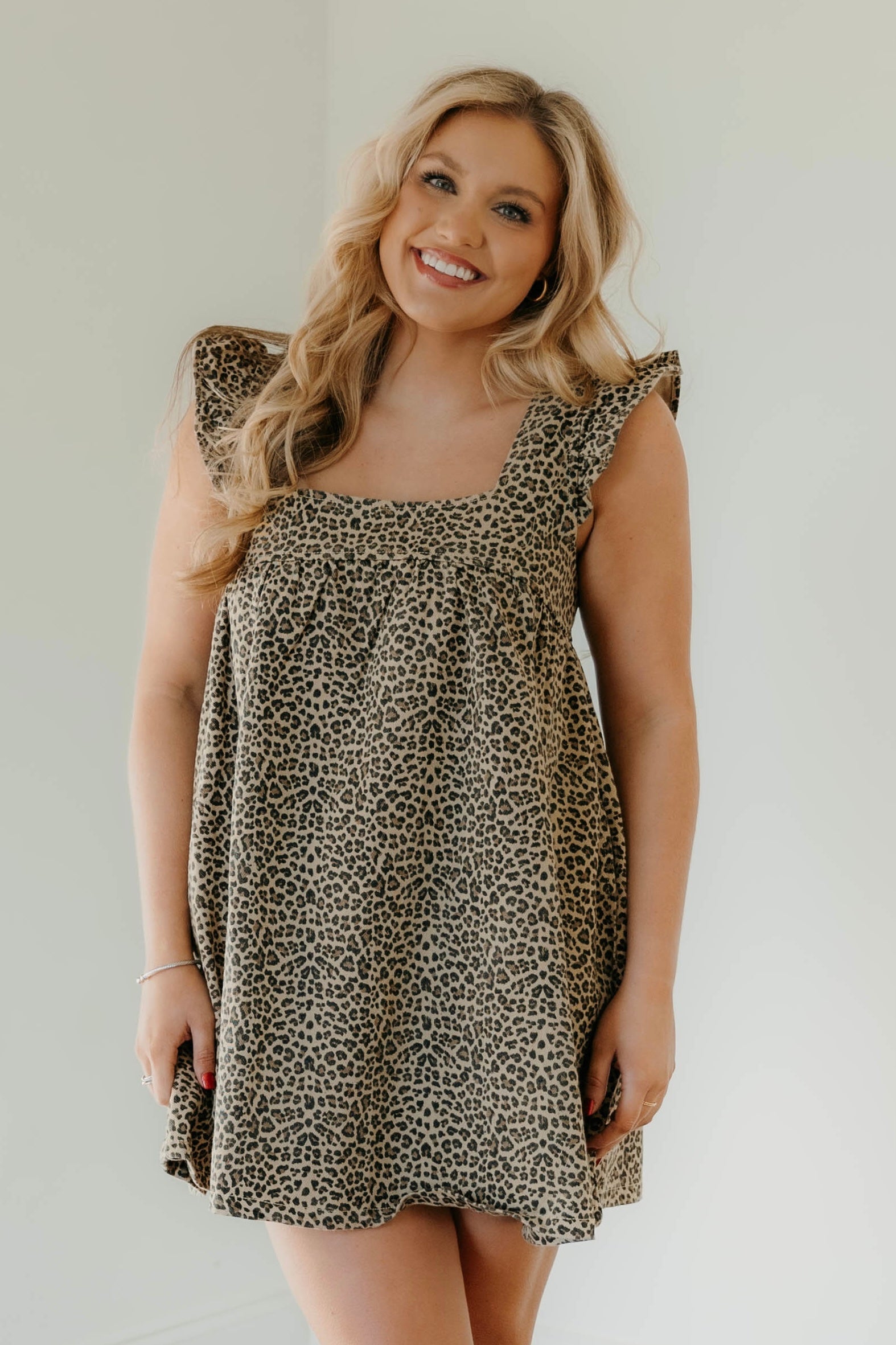 Eden Leopard Print Ruffled Shoulder Mini Dress - Final Sale 25% off in cart