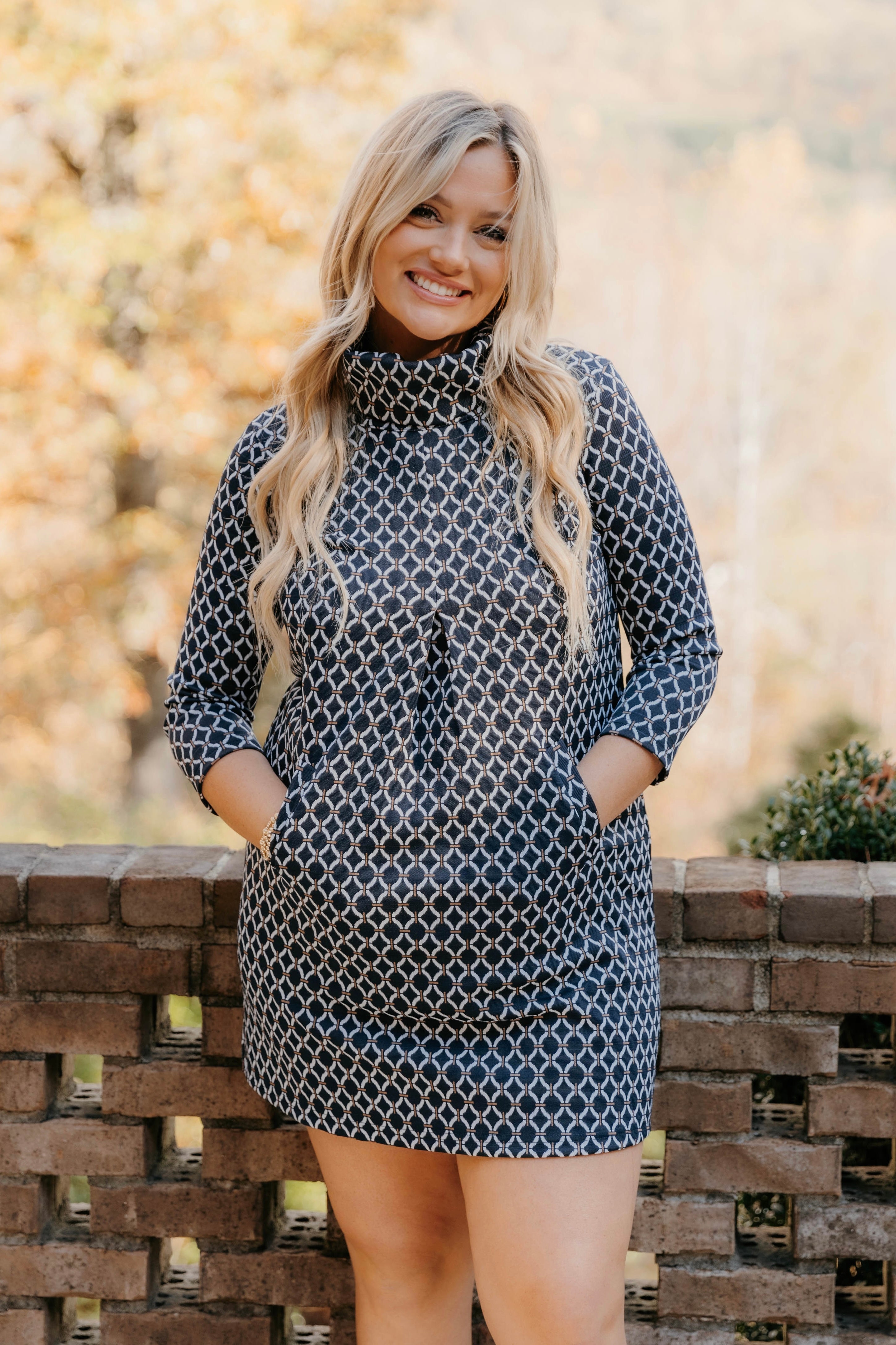 Meghan 3/4 Sleeve Pleated Shift Dress