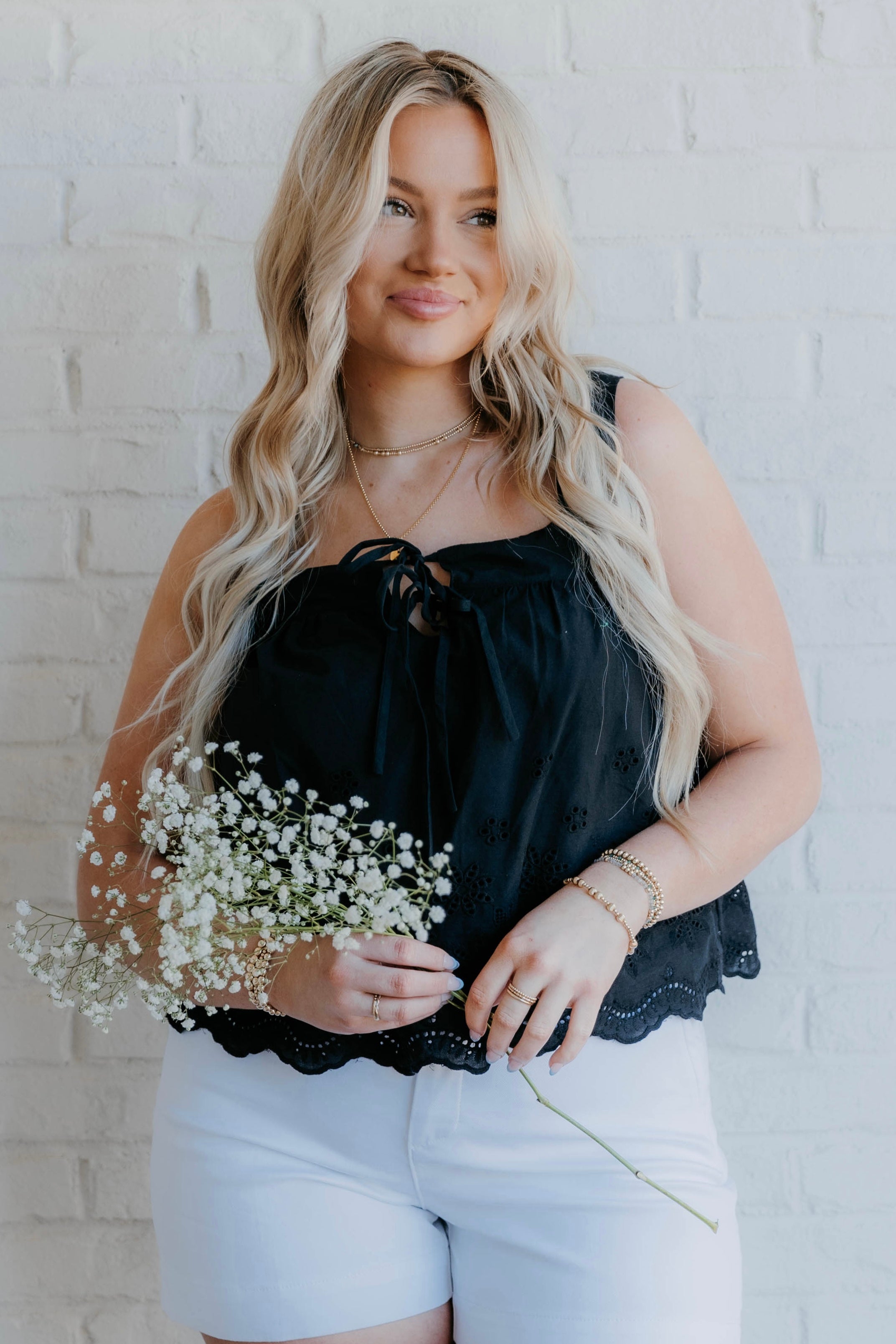 Leah Tie Front Eyelet Top