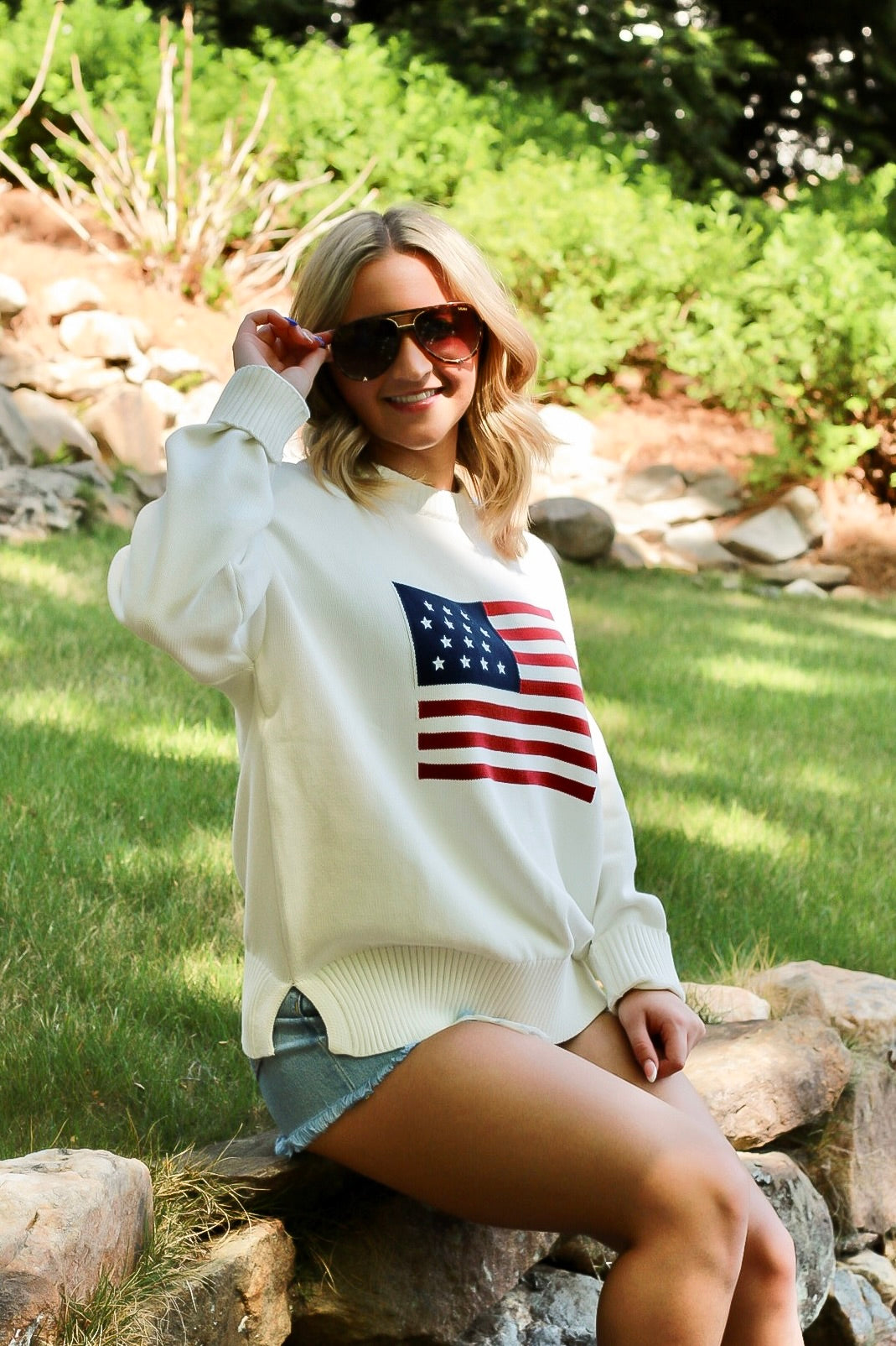 American Flag Knit Pullover Sweater