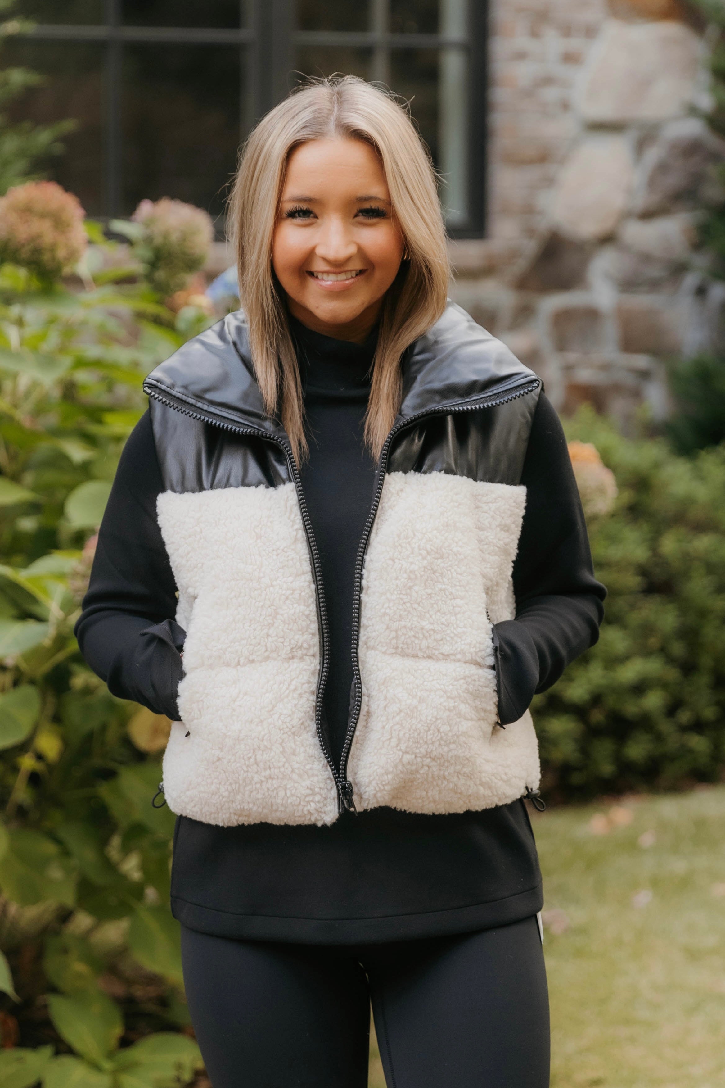 Alexa Sherpa & Vegan Leather Puffer Vest - Final Sale 40% off in cart