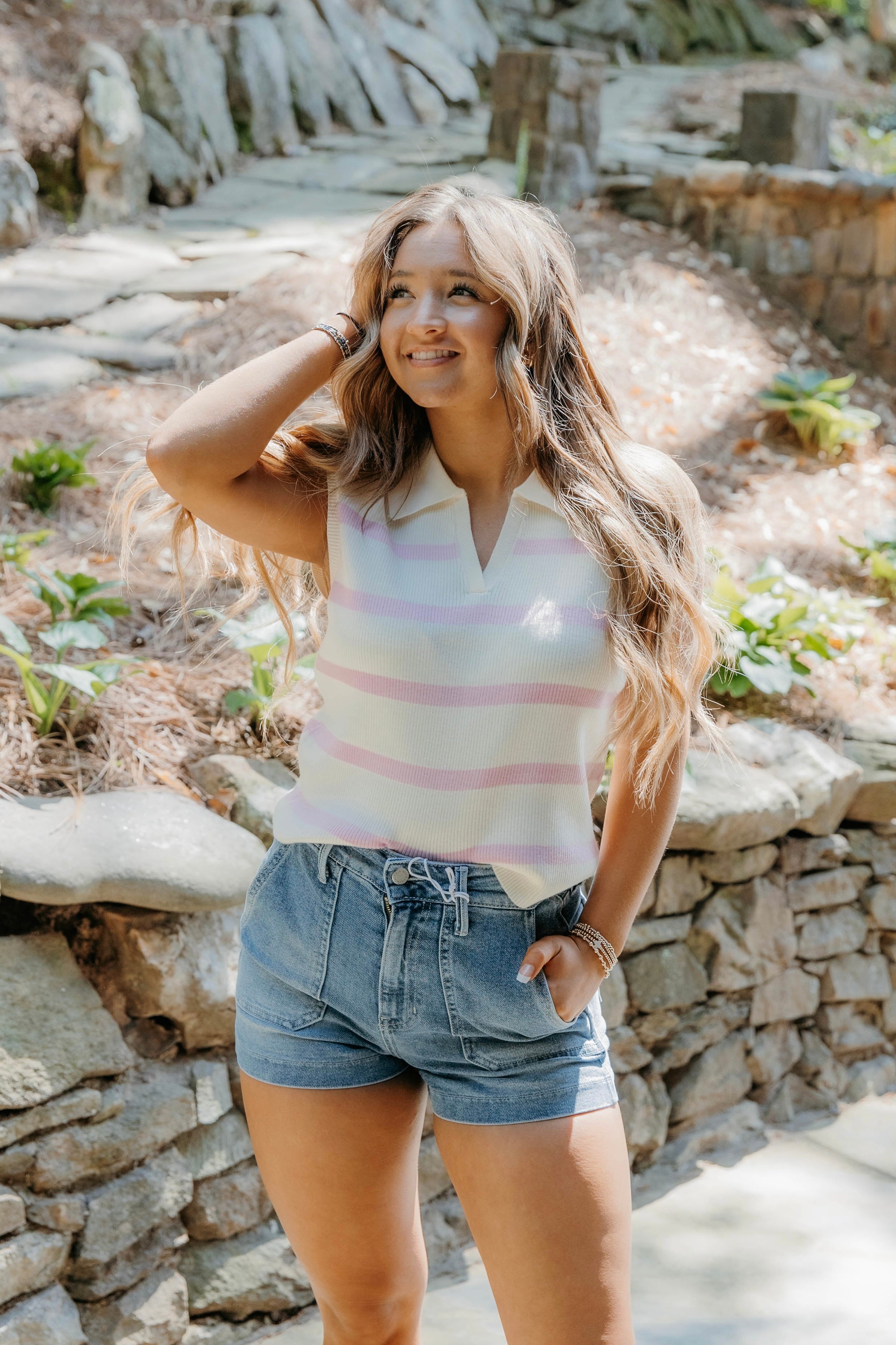 Eliza Collared Striped Polo Vest