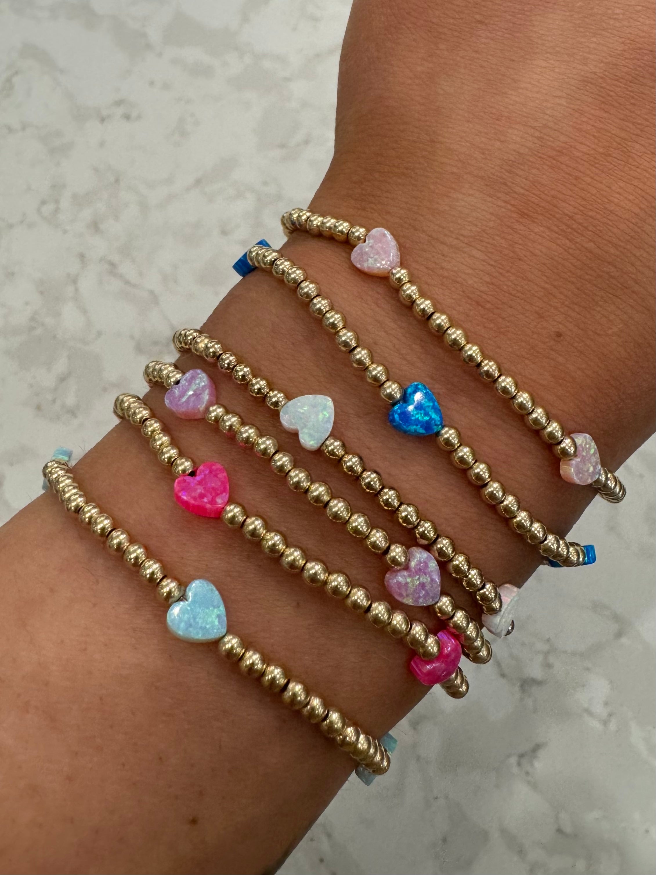 Opal Heart Station Stretch Bracelet