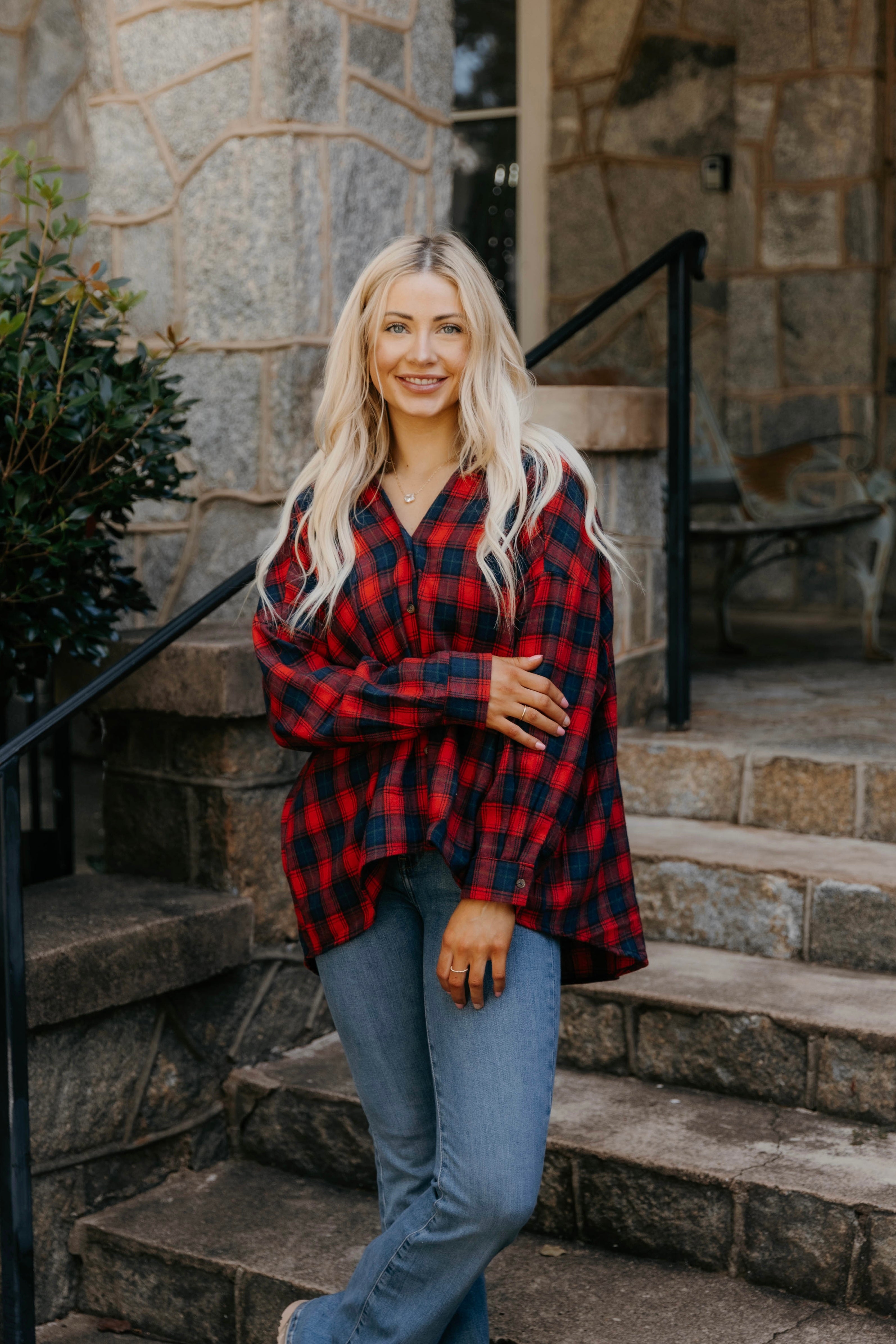 Talia Drop Shoulder Oversized Plaid Top - Final Sale 30% off in cart