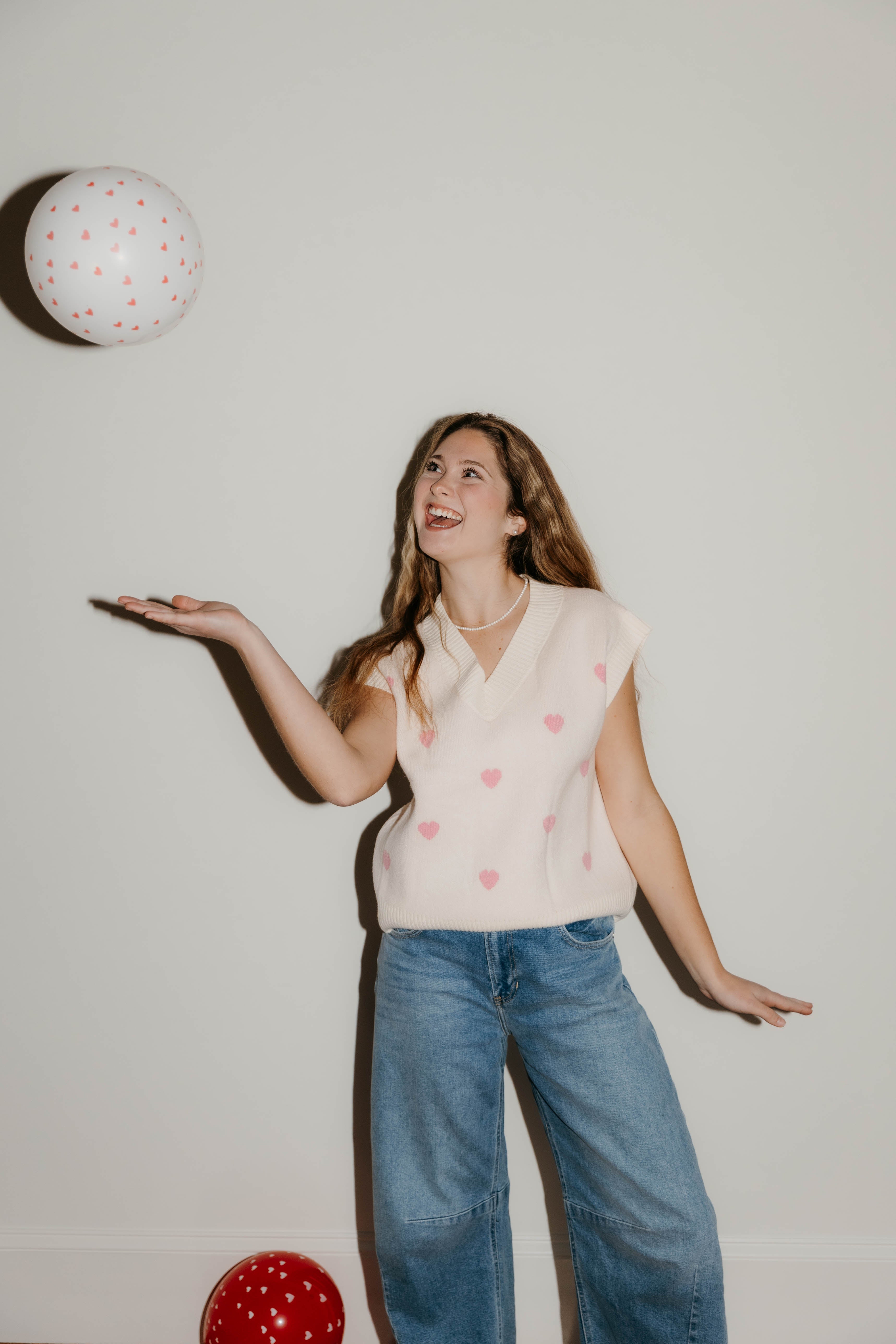 Madelyn Heart Pattern V Neck Sweater Vest Top
