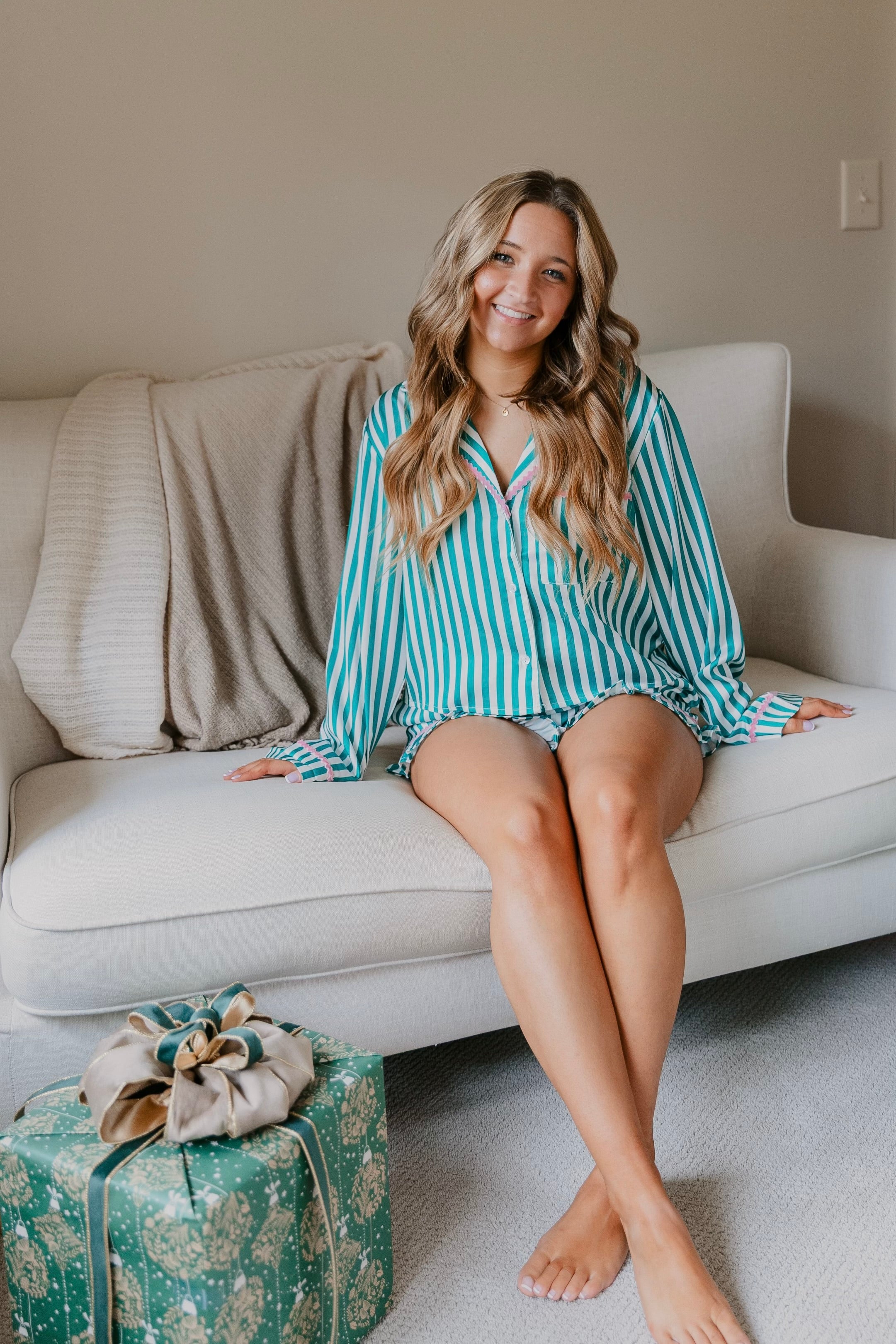 Merry & Bright Striped Satin Pajama Set