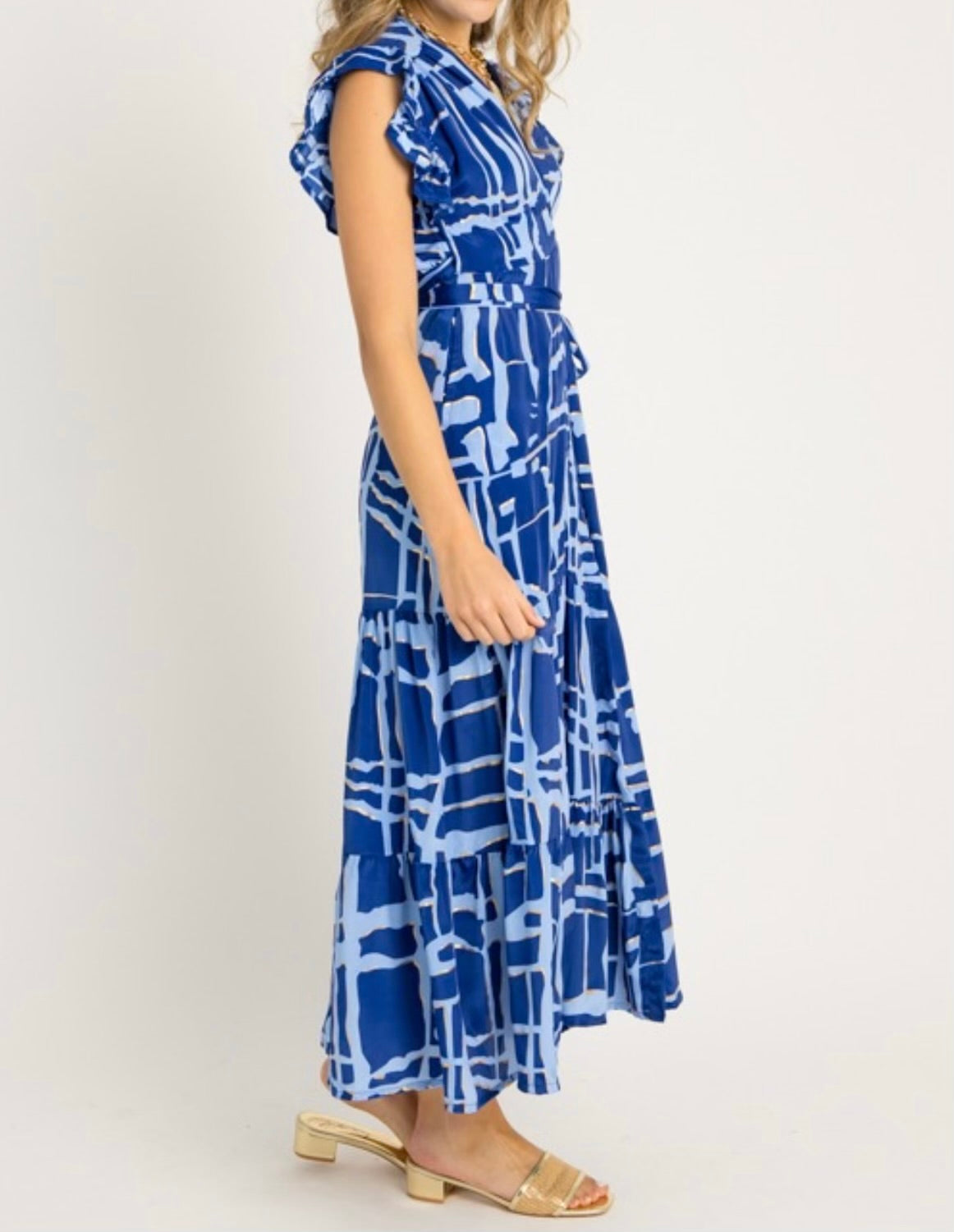 Zaria Lurex Flutter Sleeve Wrap Dress - Final Sale 40% off in cart