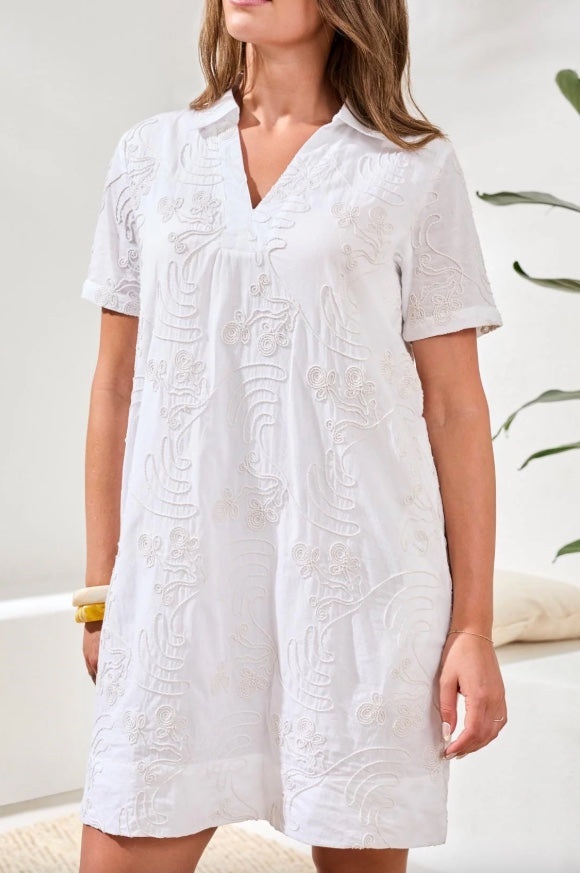 Tribal Embroidered V Neck Tunic Dress