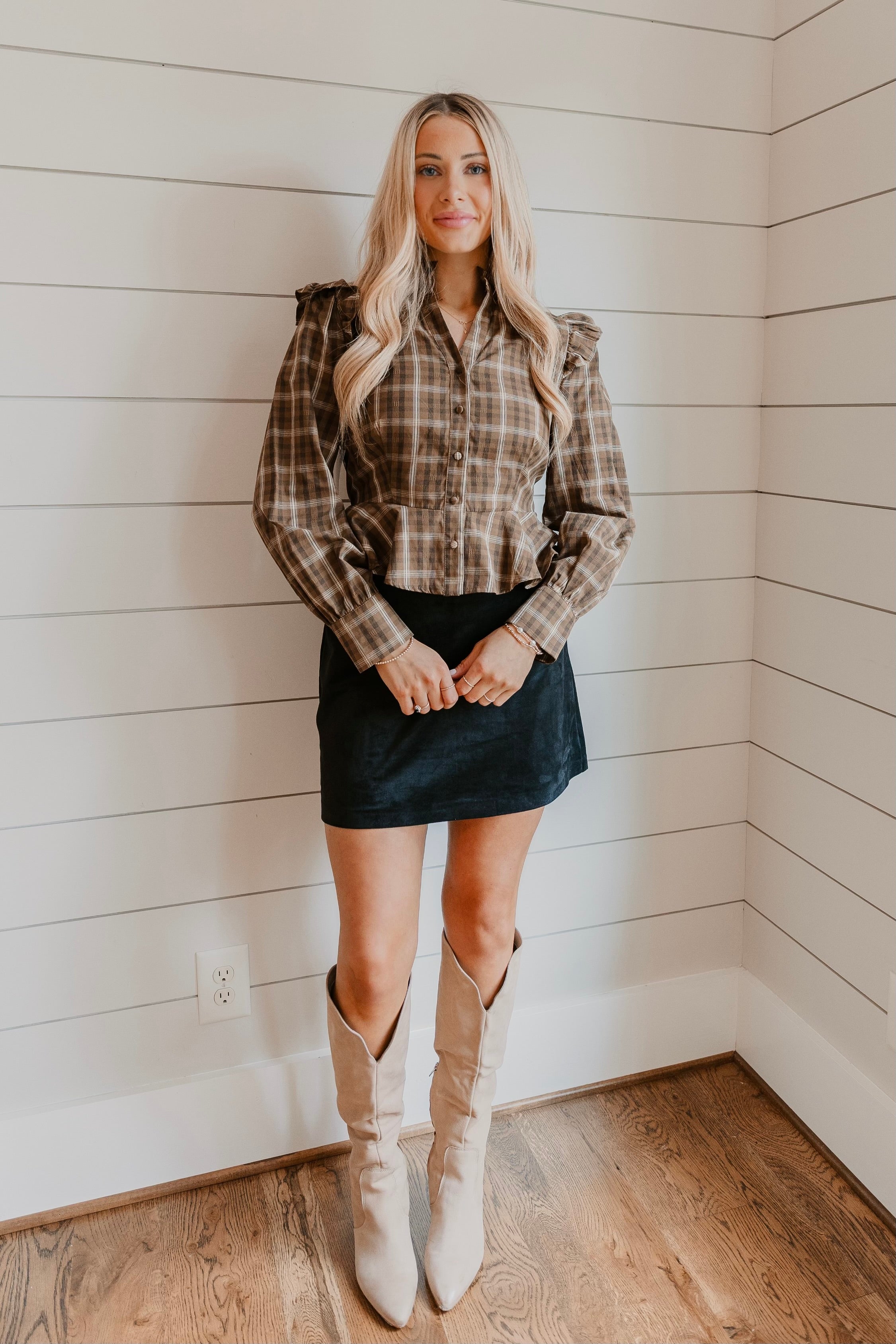 Winona Plaid Peplum Hem Top