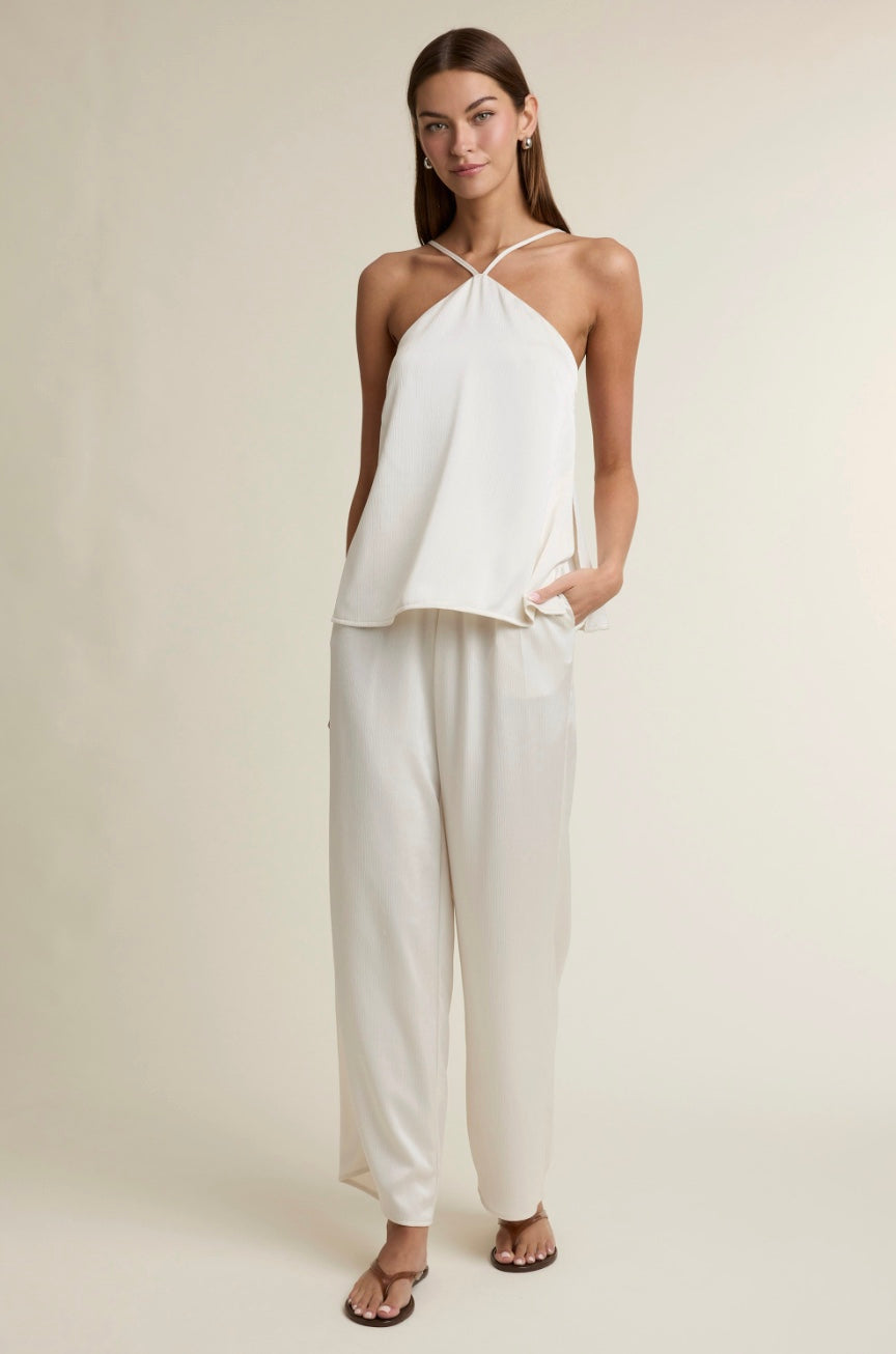 Eloise Textured Halter Top & Wide Leg Pant Set