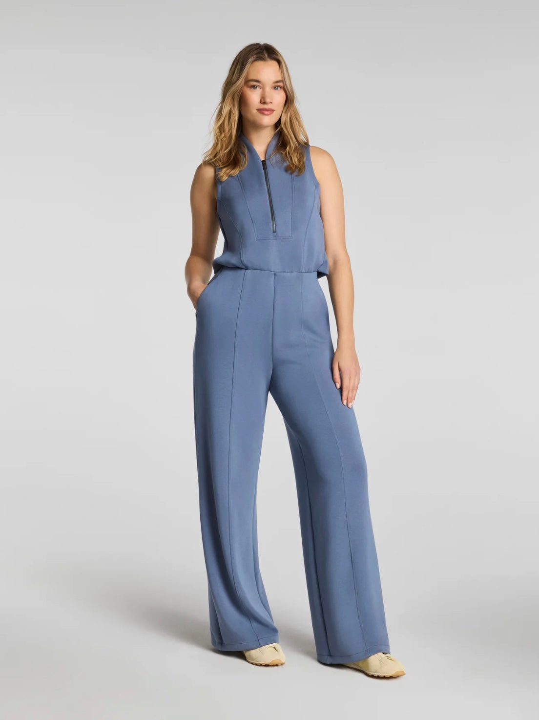 SPANX AirEssentials Shawl Collar Half Zip Jumpsuit - Rain