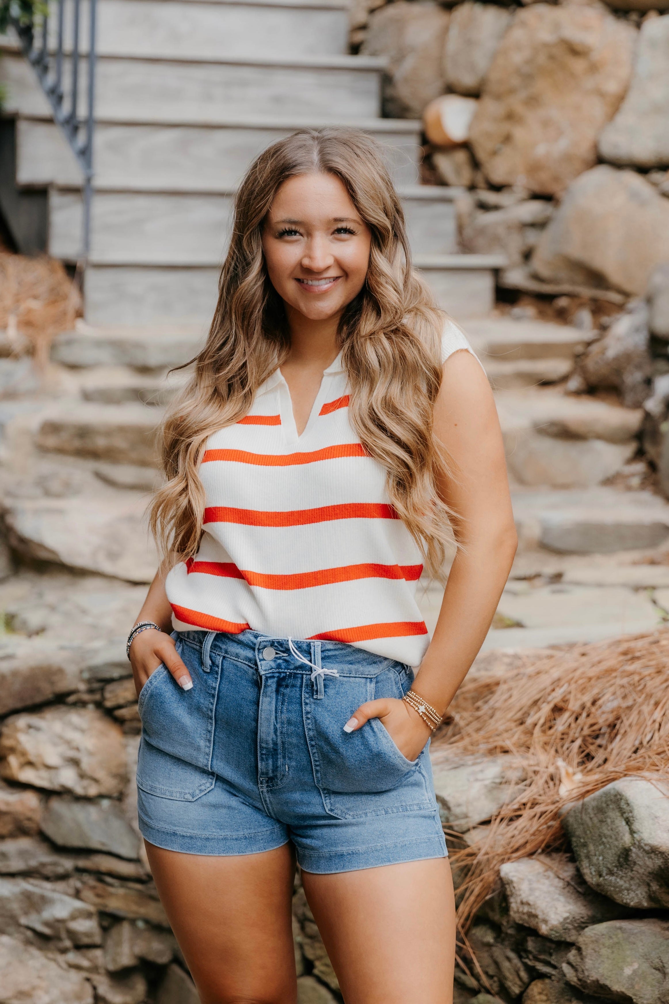 Eliza Collared Striped Polo Vest