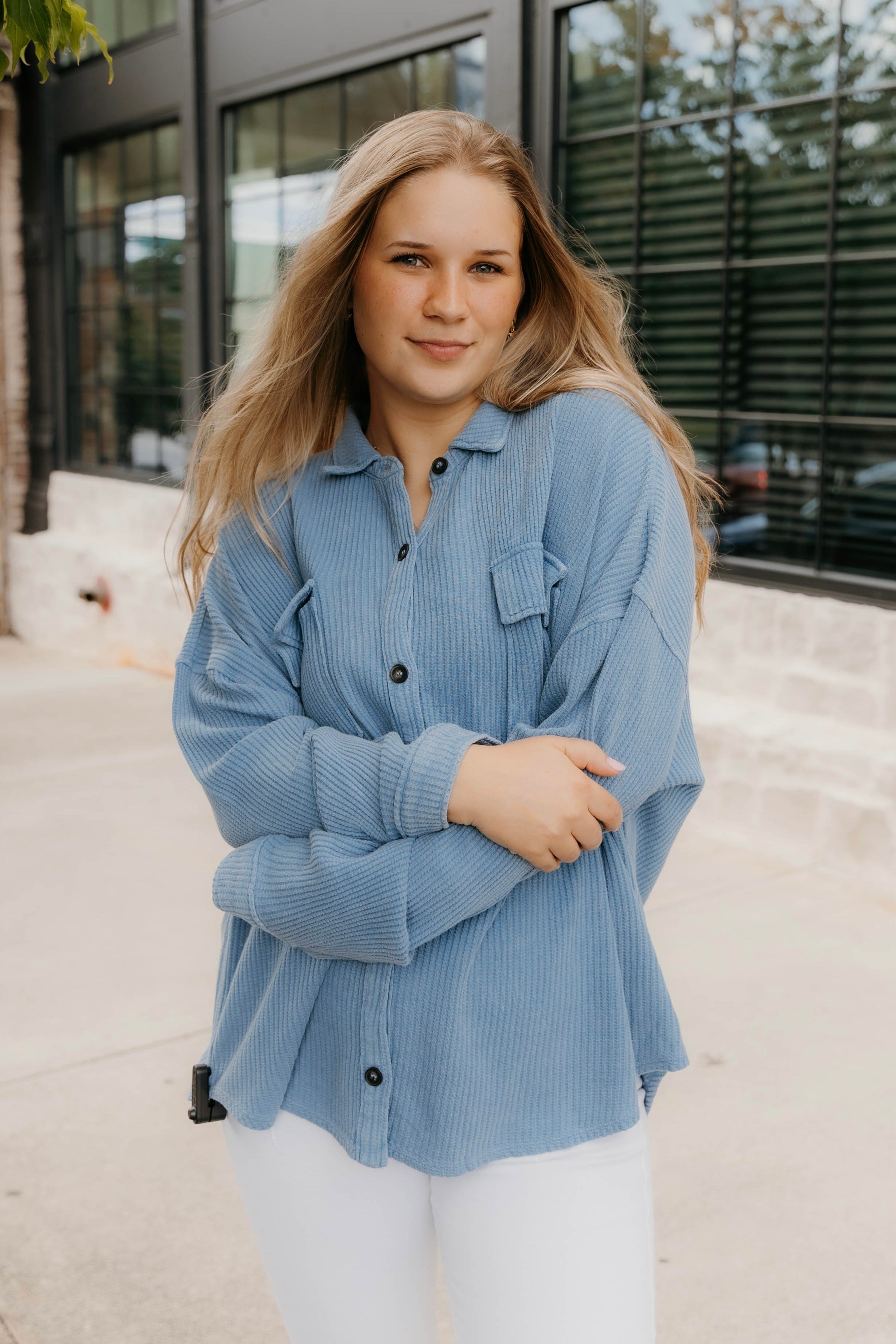 Katie Waffle Oversized Button Up Shacket - final sale