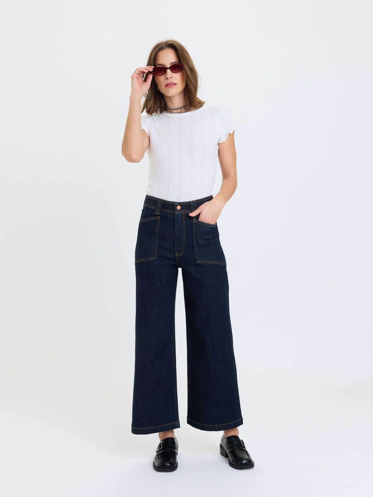 Daze Valley Girl High Rise Patch Pocket Wide Ankle - Rinse
