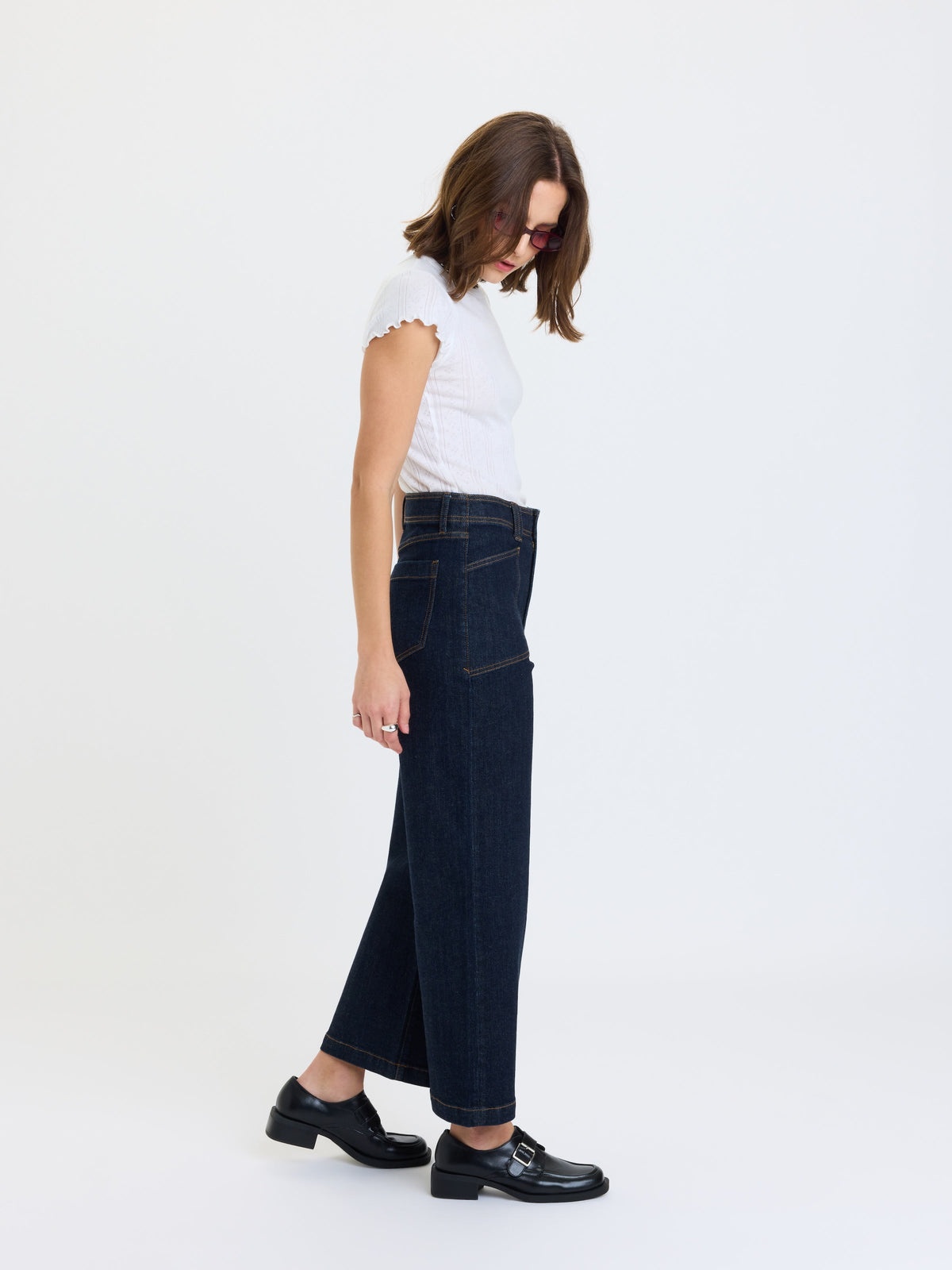 Daze Valley Girl High Rise Patch Pocket Wide Ankle - Rinse