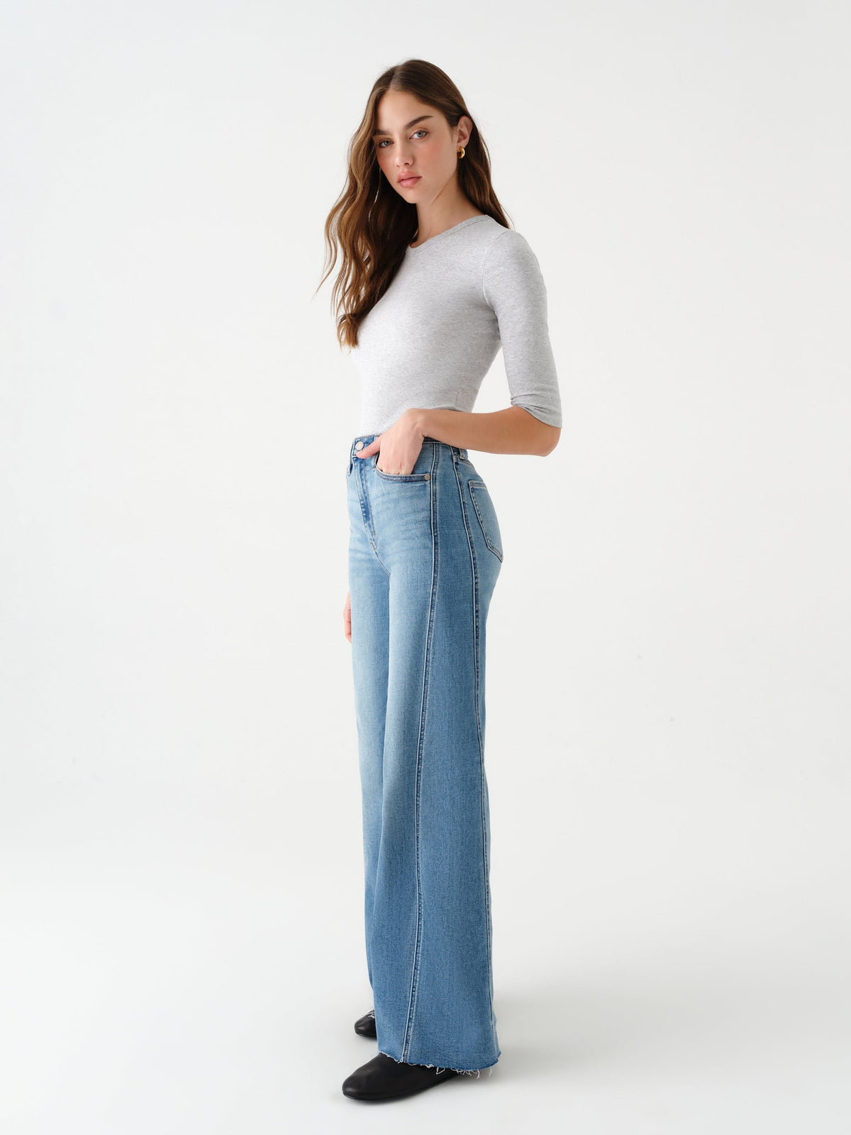 Daze Far Out High Rise Wide Leg with Seaming - Make Believe