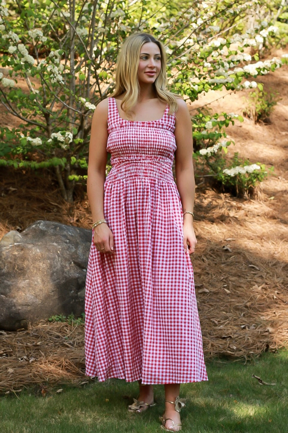 Aurelia Gingham Smocked Midi Dress