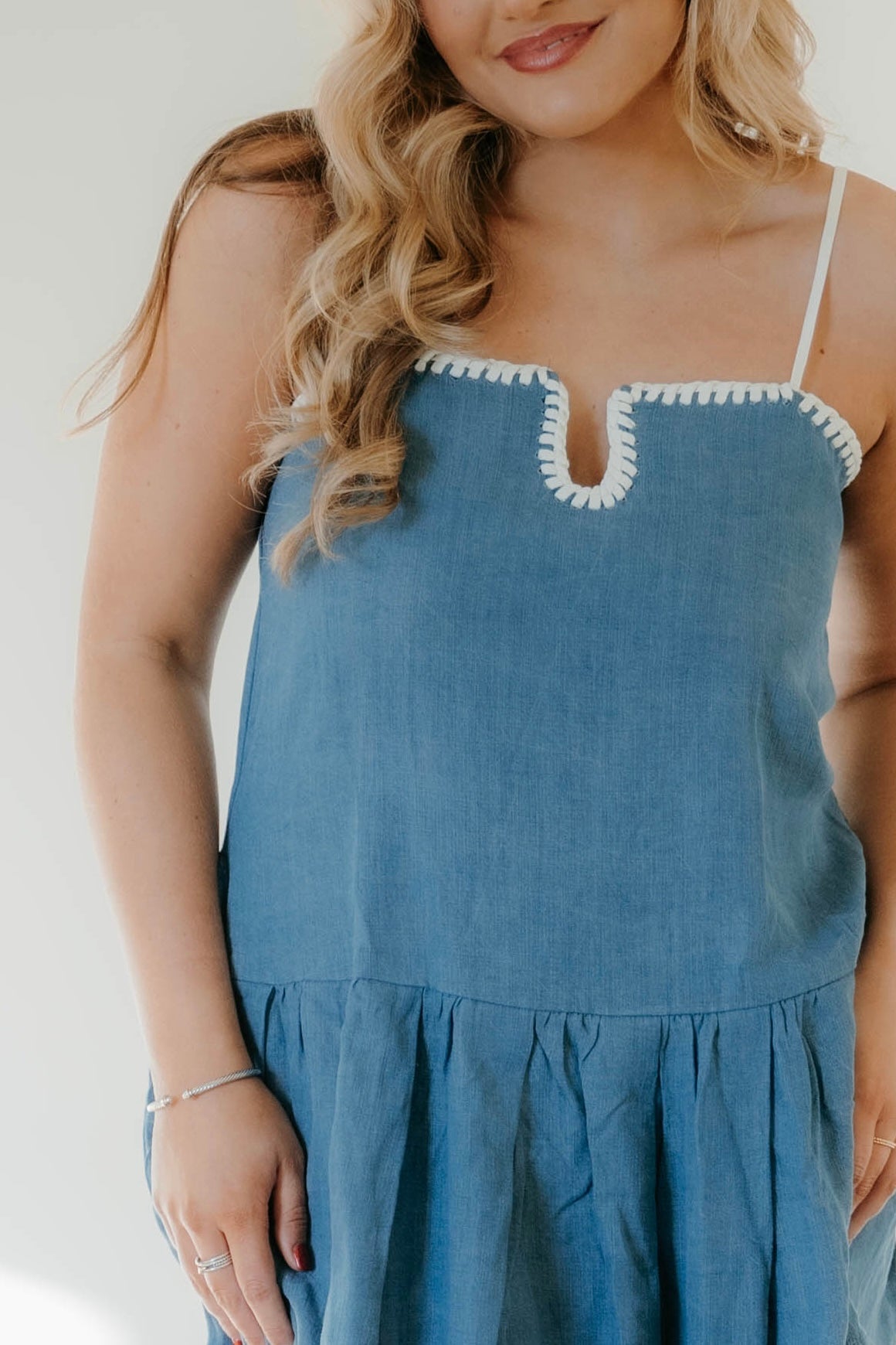 Lilyana Denim Contrasting Stitch Detail Dress - Final Sale 40% off in cart