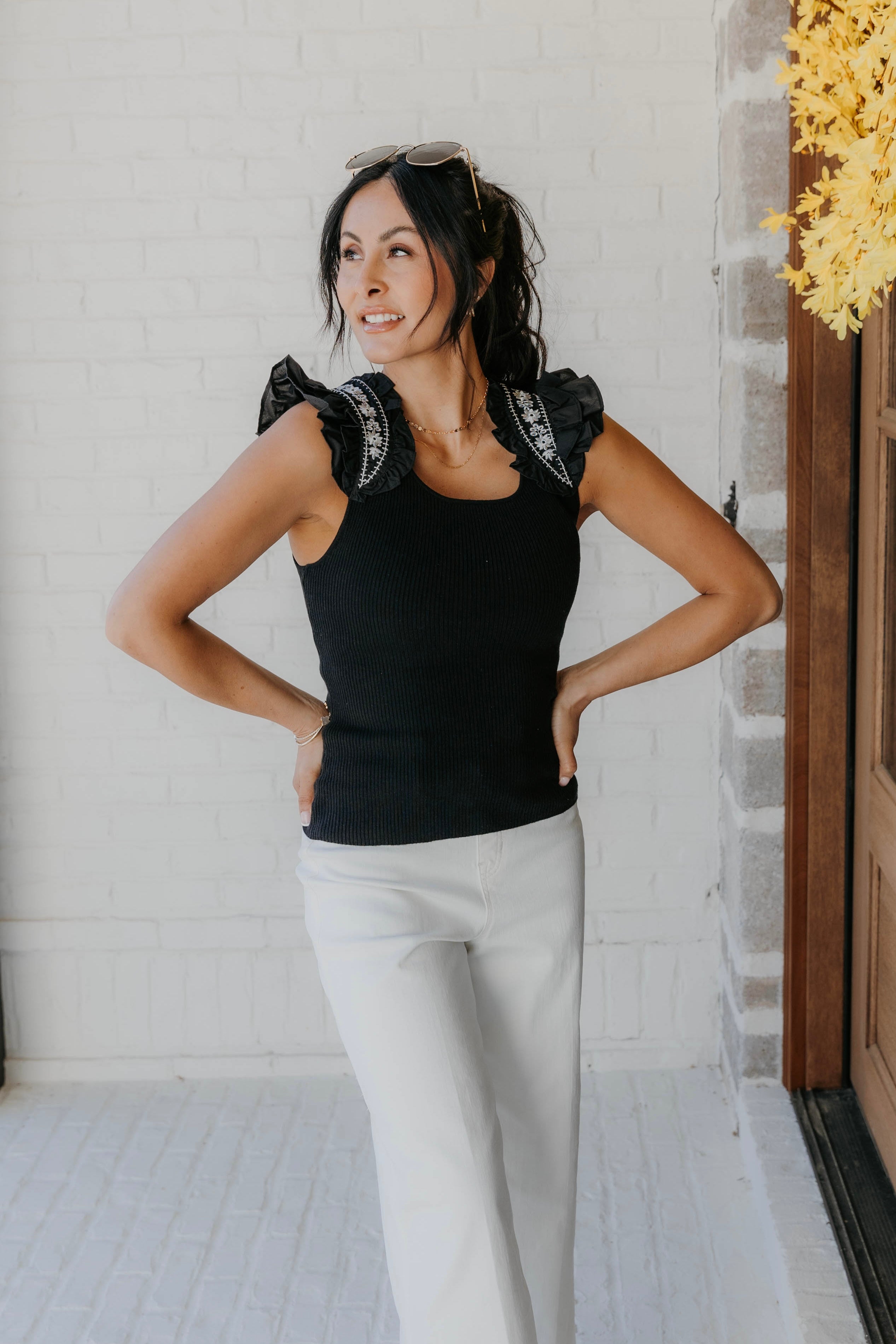 Colette Embroidered Ruffle Sleeve Top