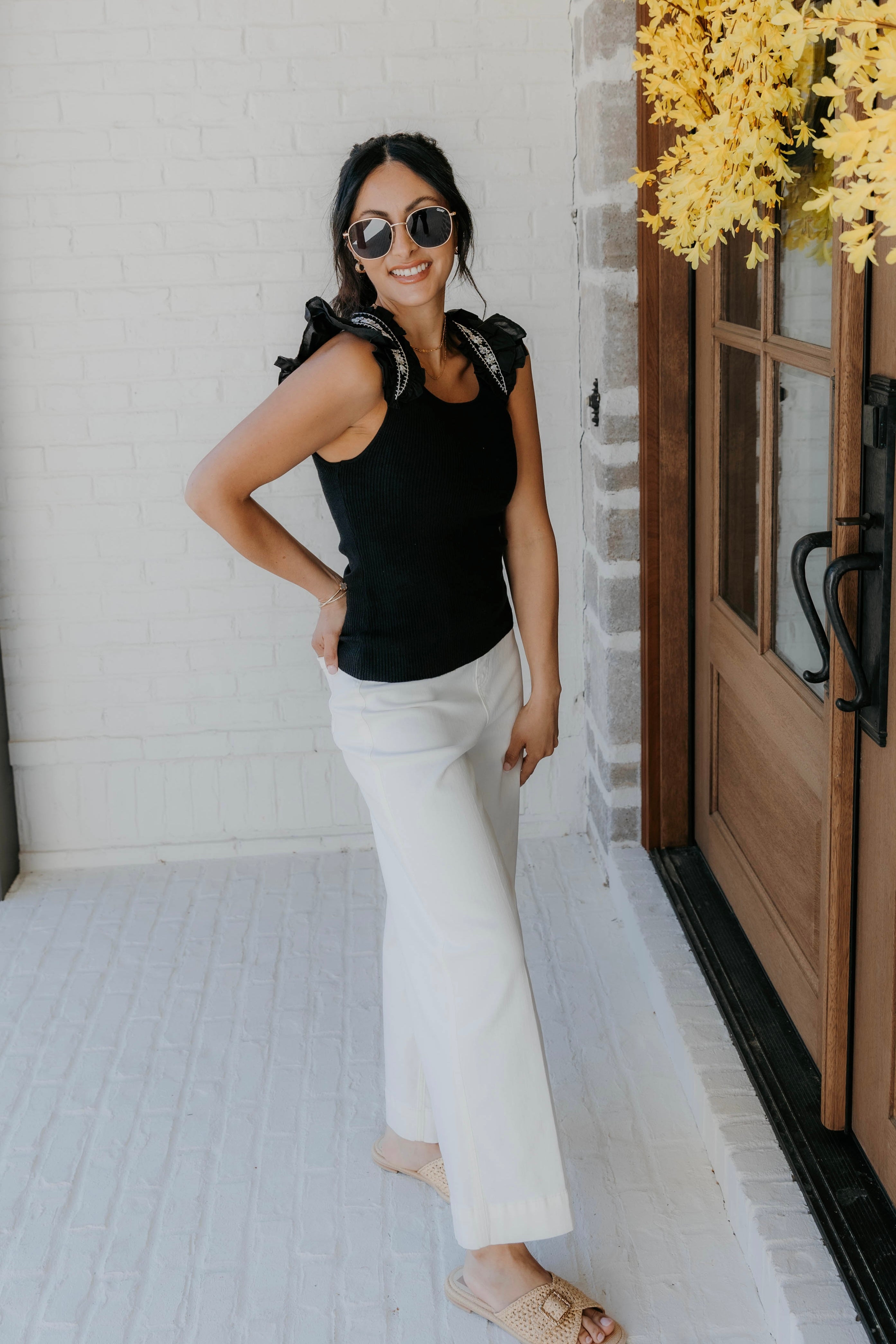 Colette Embroidered Ruffle Sleeve Top