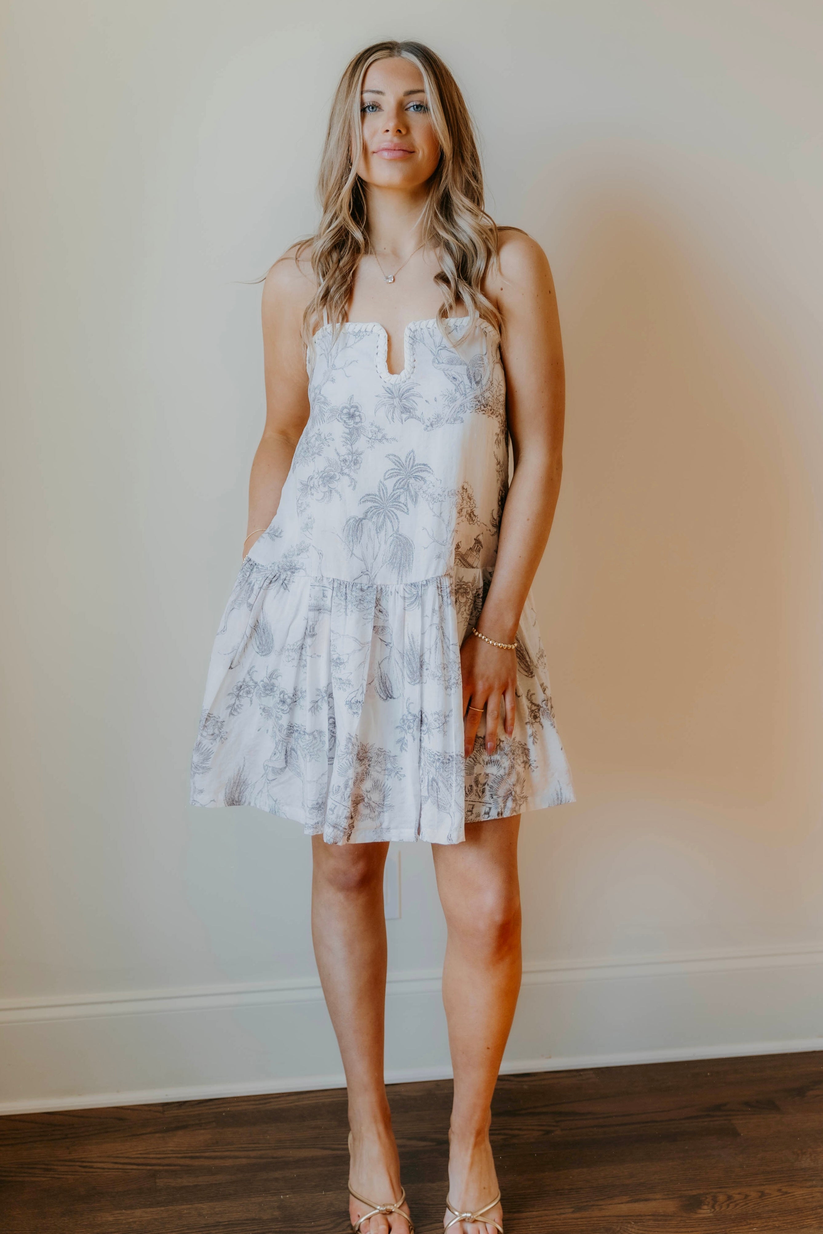 Emberlynn Printed Contrast Stitch Detail Dress - Final Sale 30% off in cart
