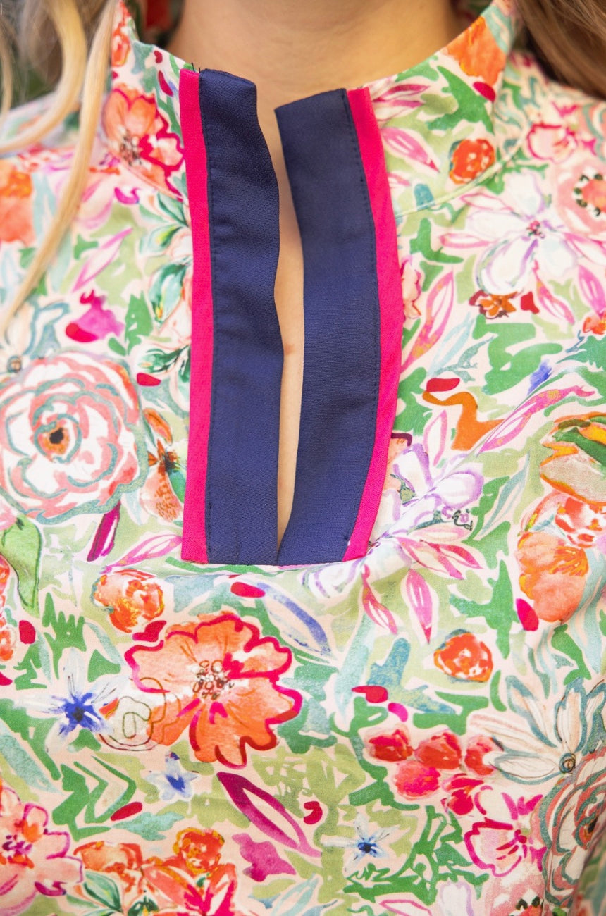 Meadows Contrast Quarter Placket Self Tie Top
