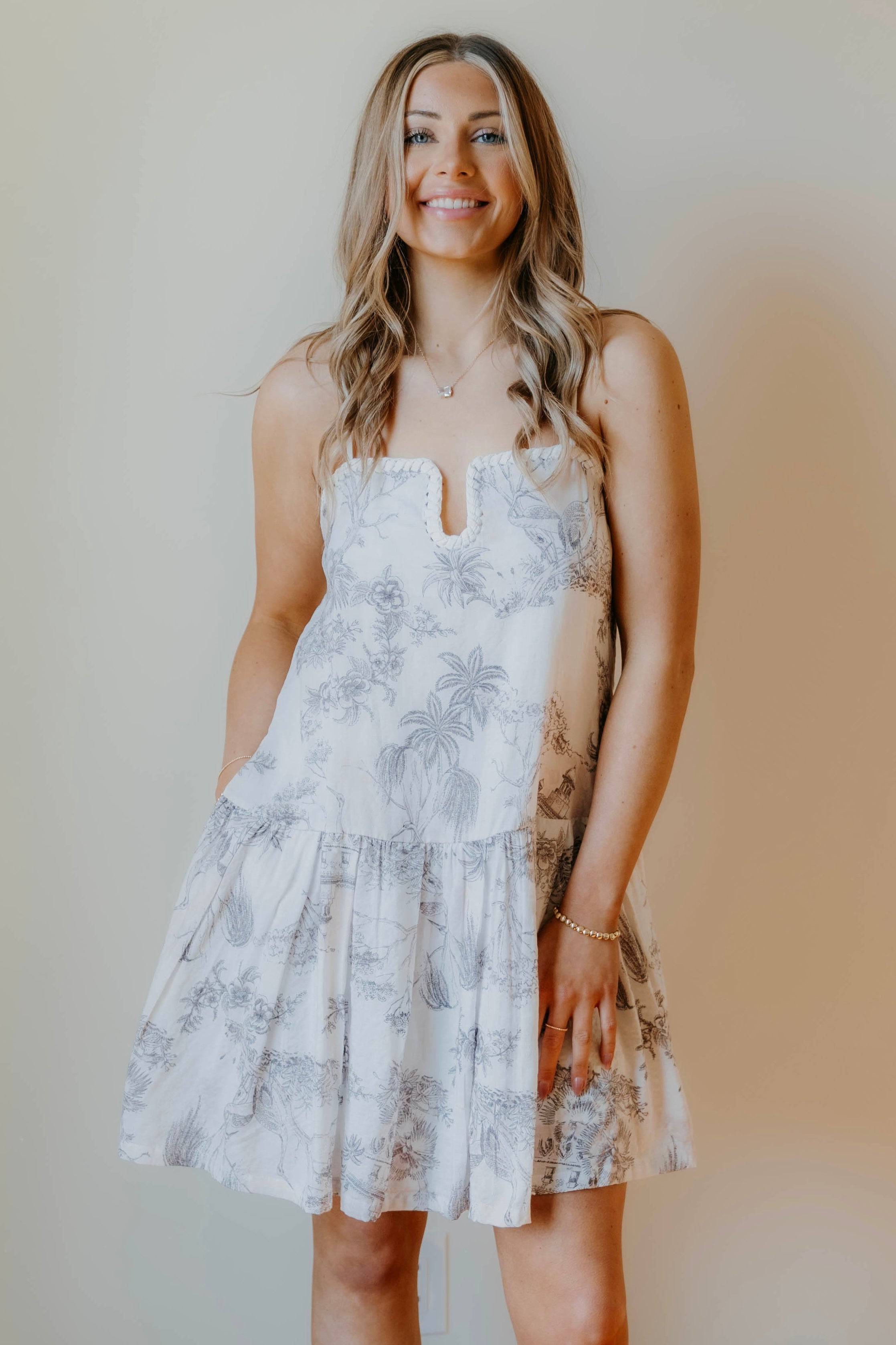 Emberlynn Printed Contrast Stitch Detail Dress - Final Sale 30% off in cart