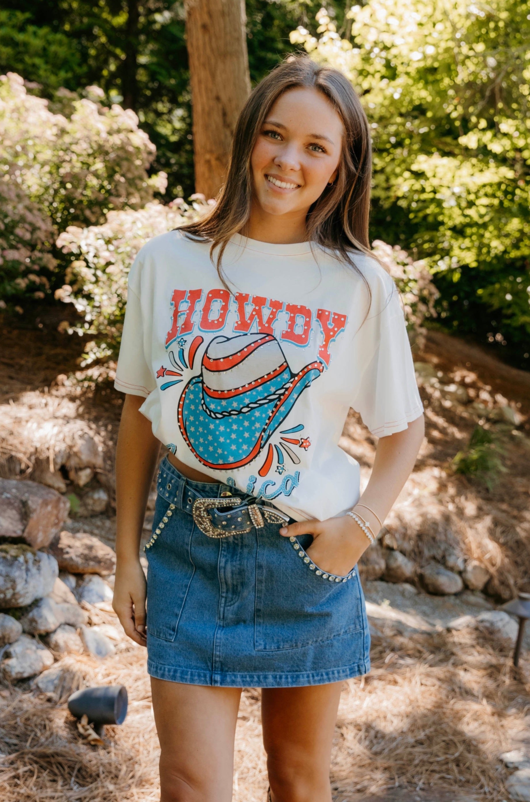 Howdy America Rhinestone Graphic Tee - Final Sale 40% off in cart