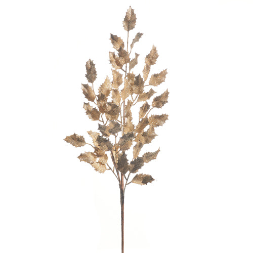 Gold Glitter Holly Leaf Spray