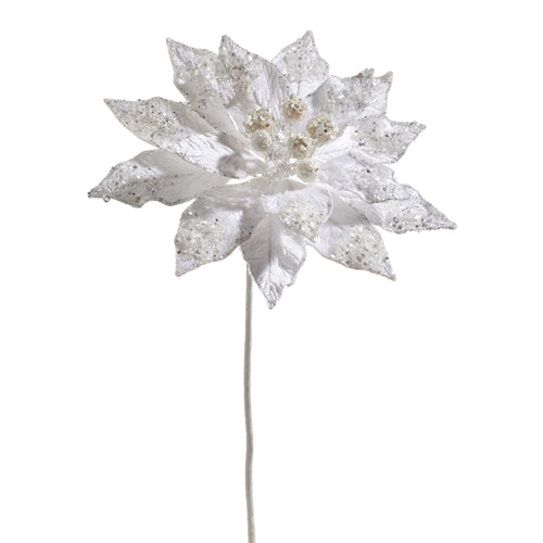 White Glittered Poinsettia Pick