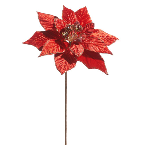 Bright Red Glittered Poinsettia Pick