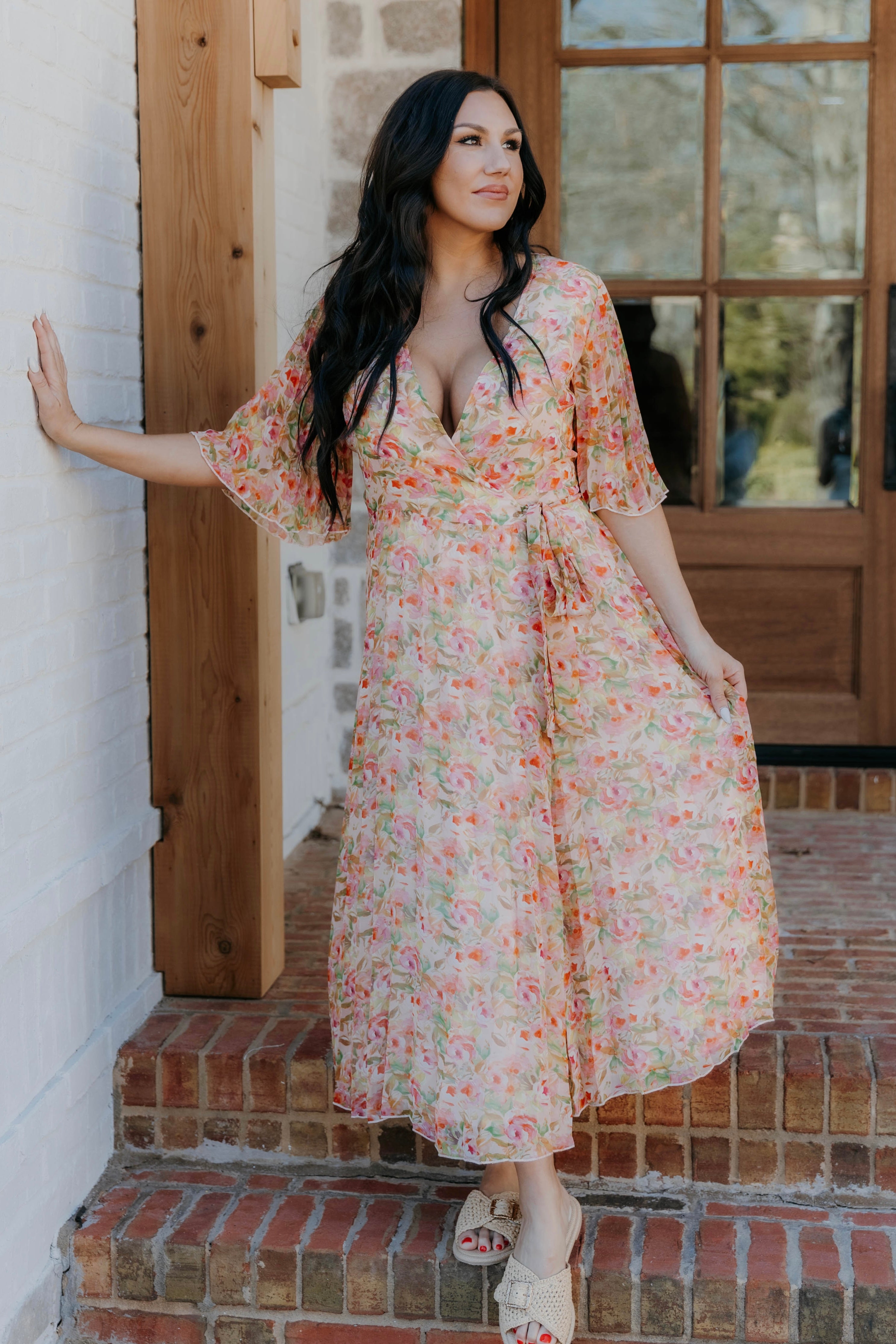 Haley Floral Print Pleated Wrap Dress