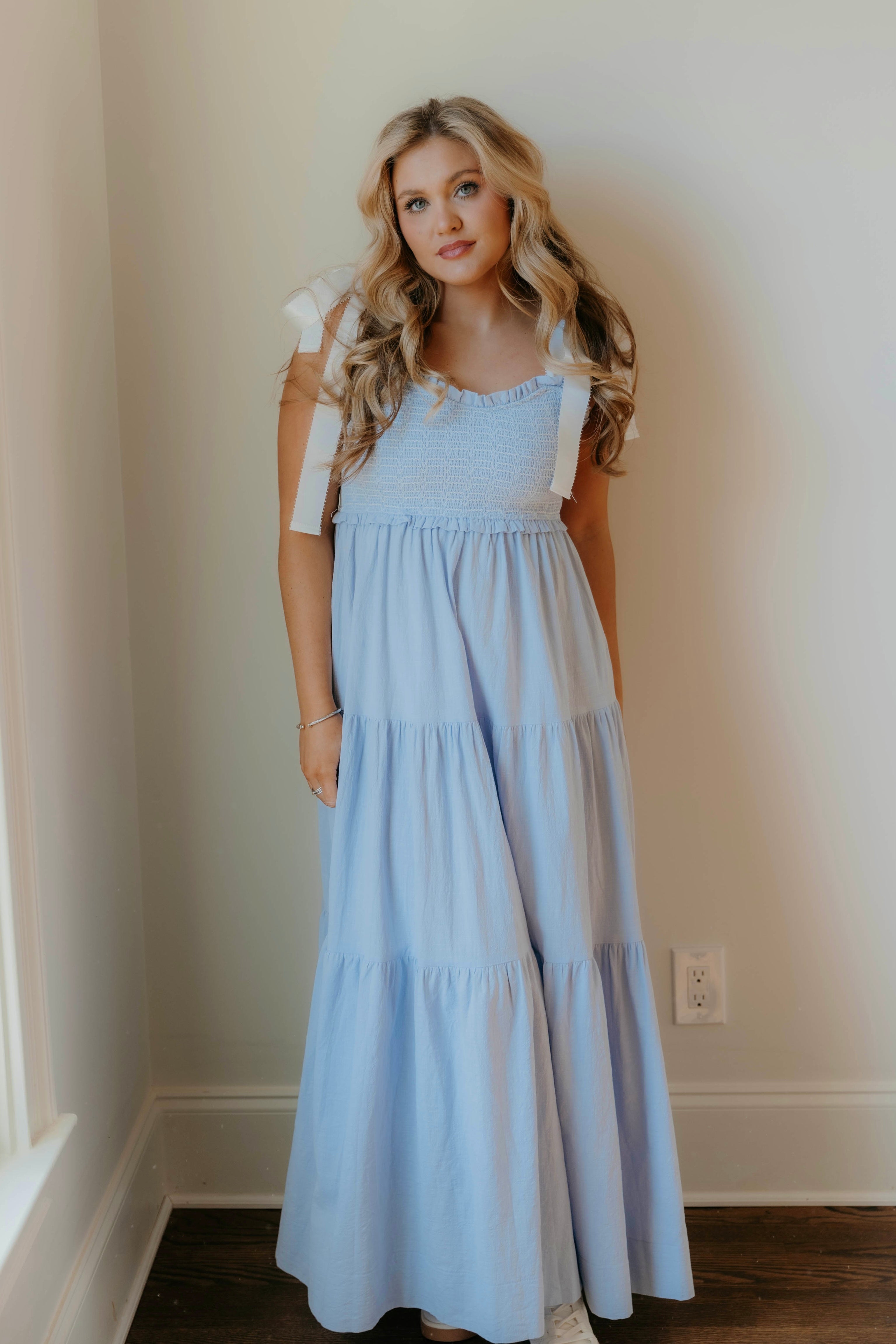 Elle Smocked Tiered Woven Maxi Dress