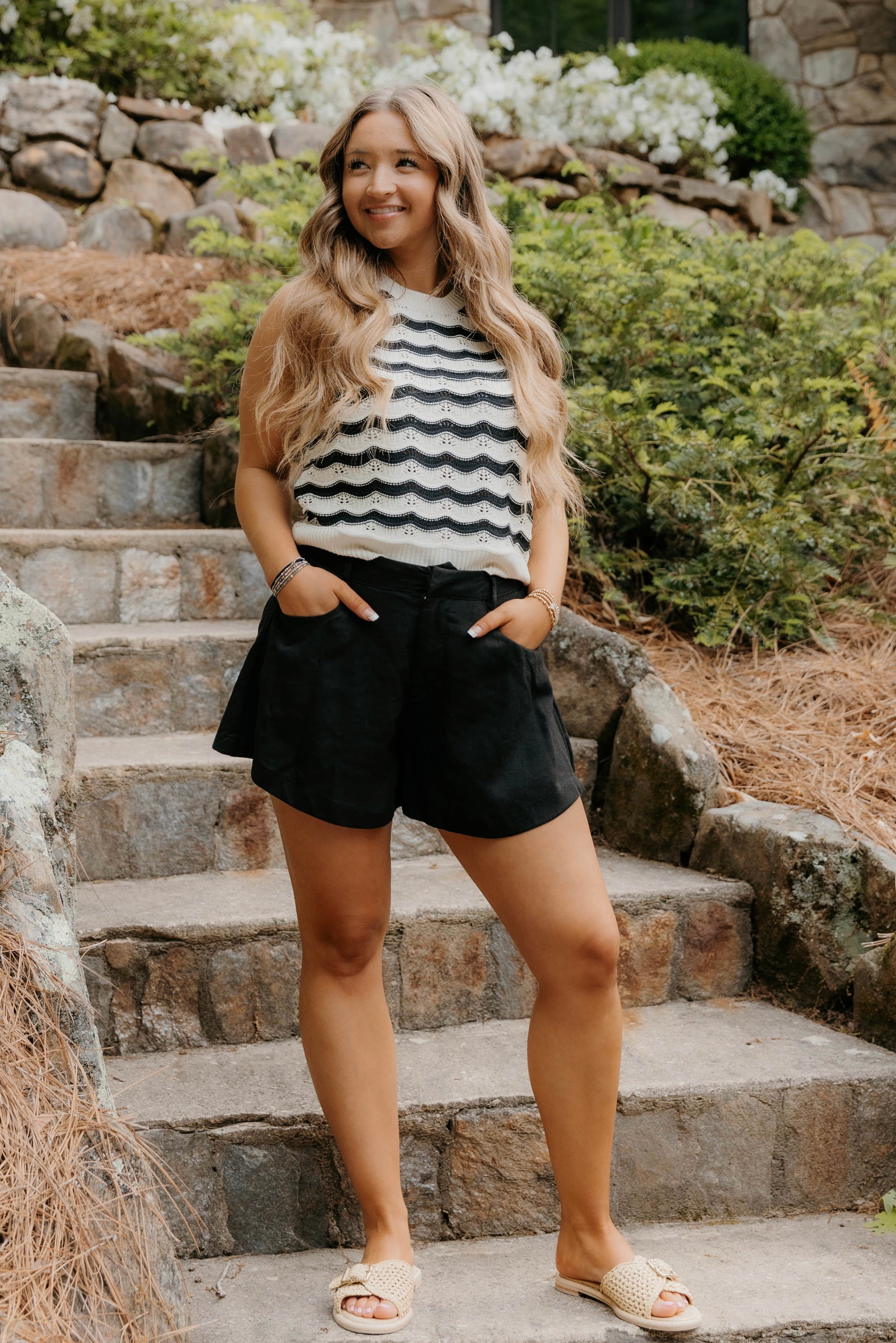 Lilianna Wavy Pattern Knit Sleeveless Top