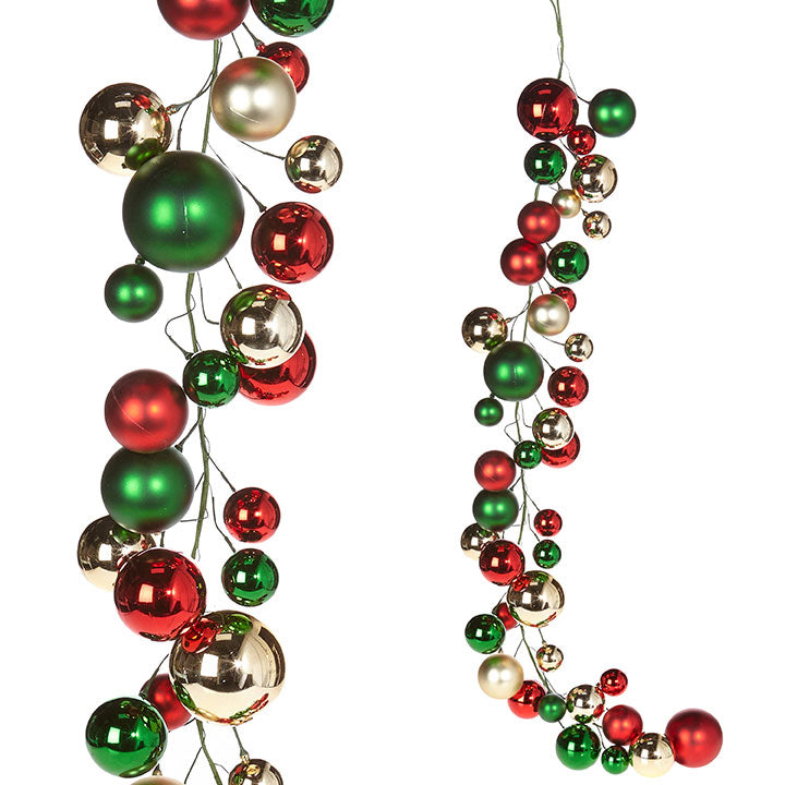 4' Red, Green & Gold Ball Garland