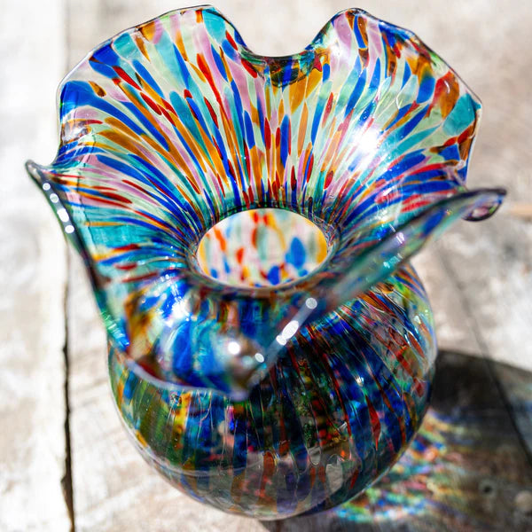 Vietri Hibiscus Glass Carnevale Fluted Vase