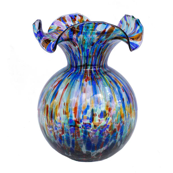 Vietri Hibiscus Glass Carnevale Fluted Vase