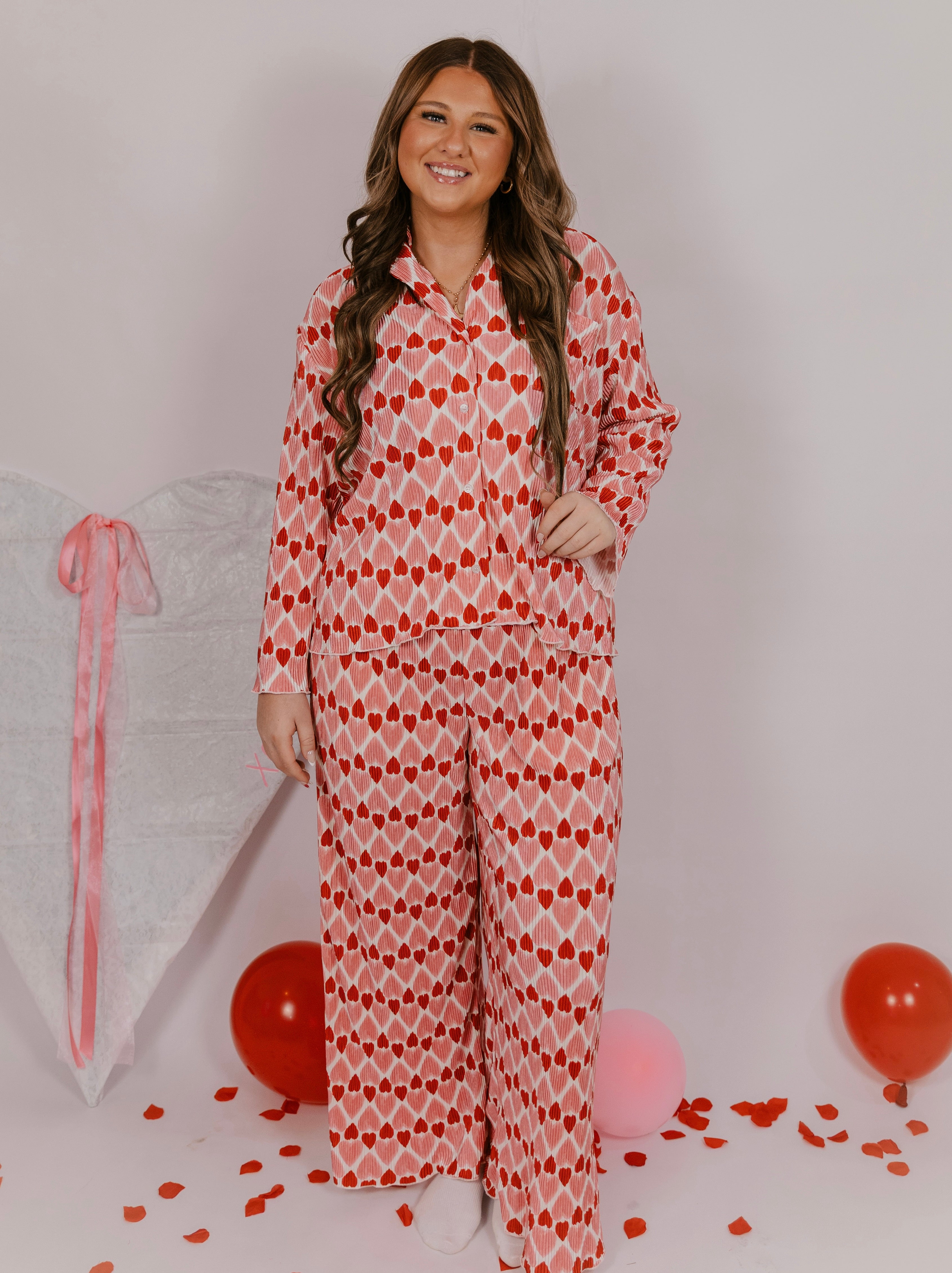 Heart Print Bodre Pajama Set- 50% off in cart FINAL SALE