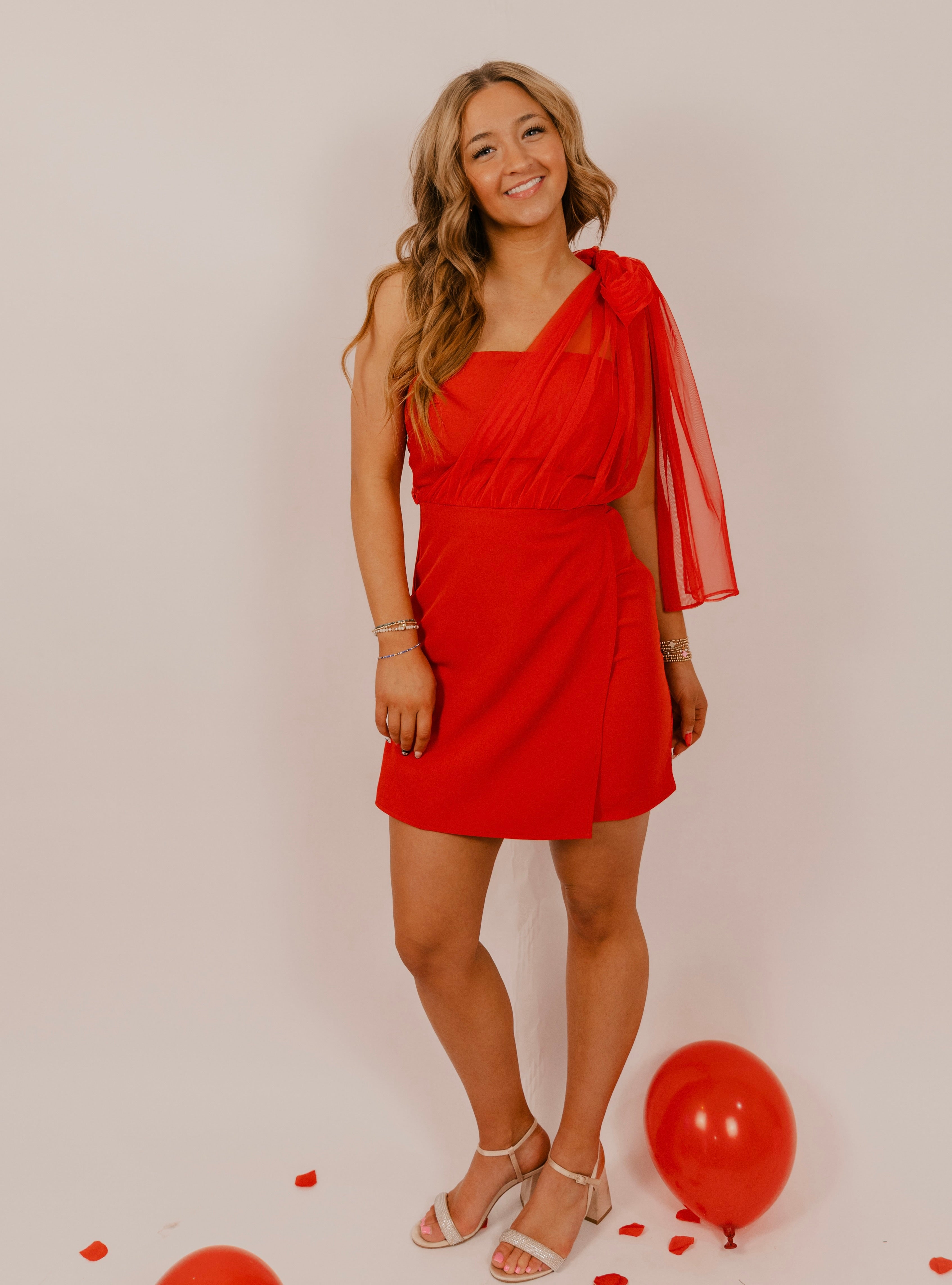 Maeve One Shoulder Chiffon Detail Mini Dress