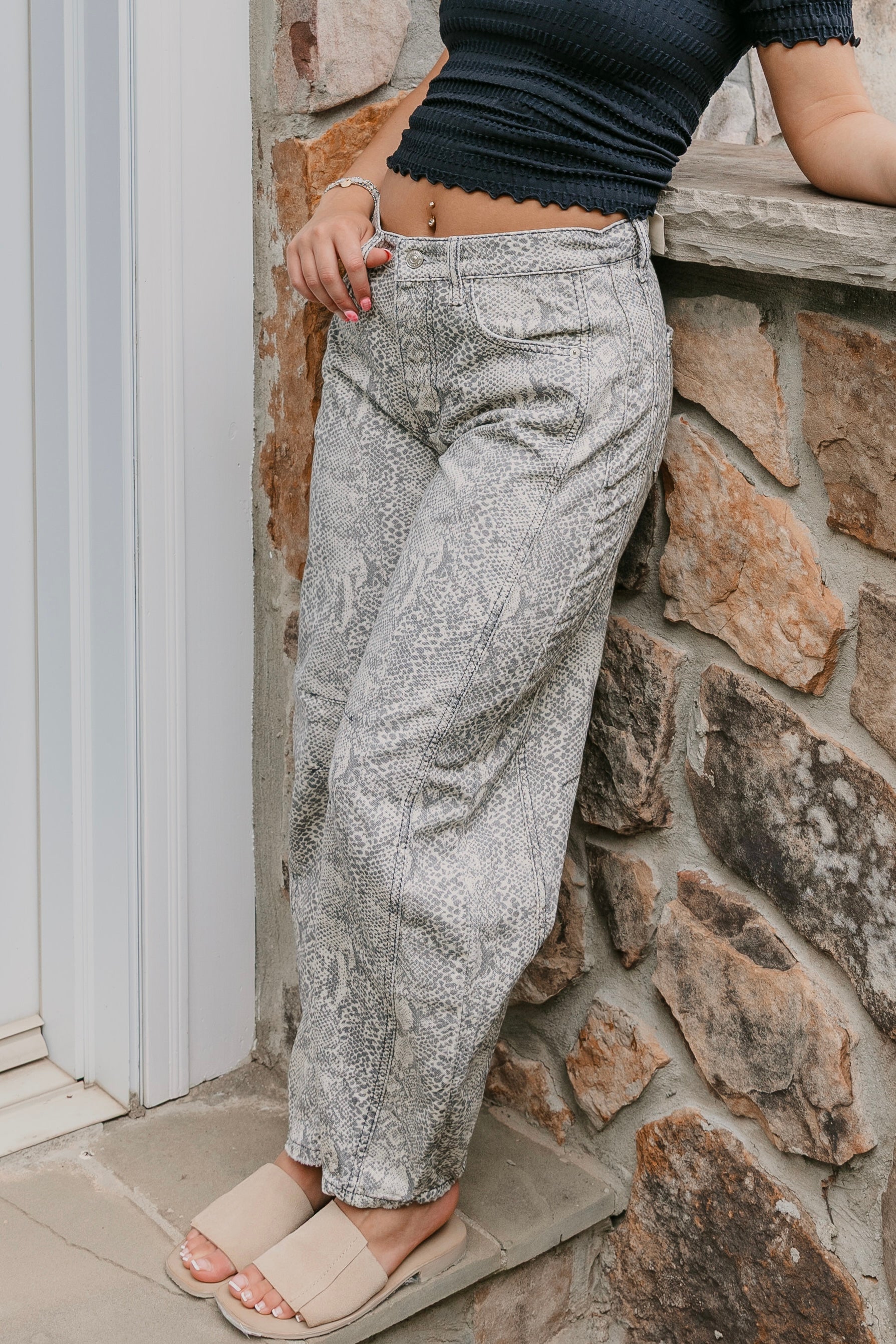 Free People Good Luck Printed Barrel Jeans