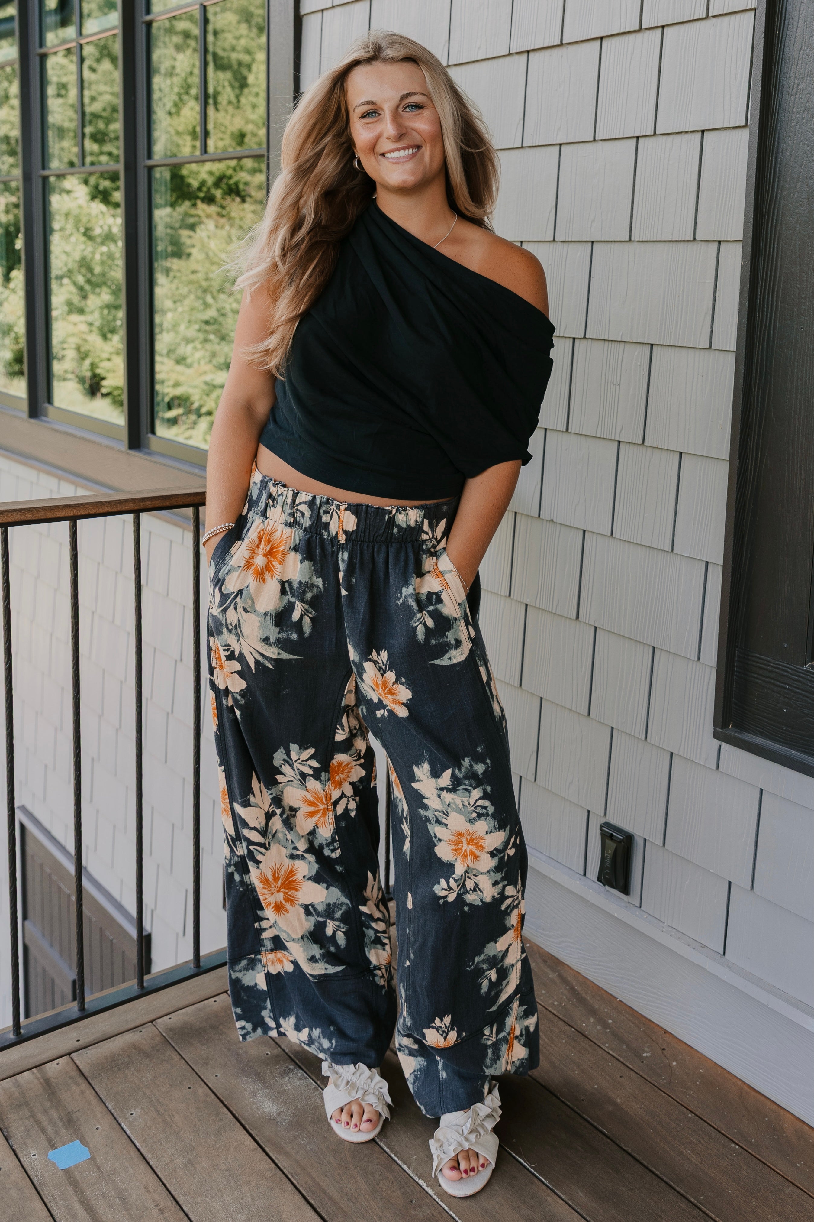 Free People Day's End Linen Printed Pull-On Pants