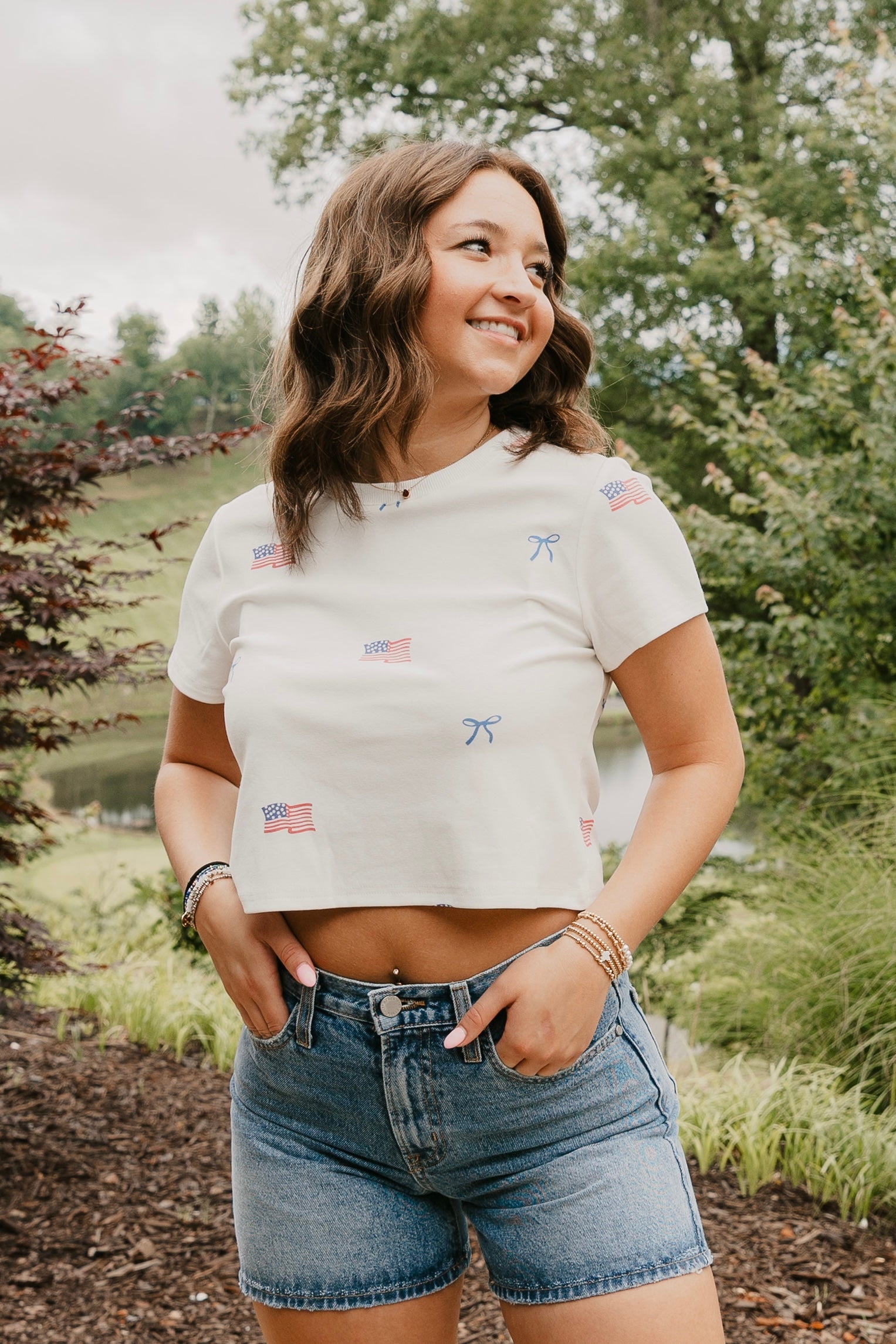 USA Flags & Bows Printed Baby Tee