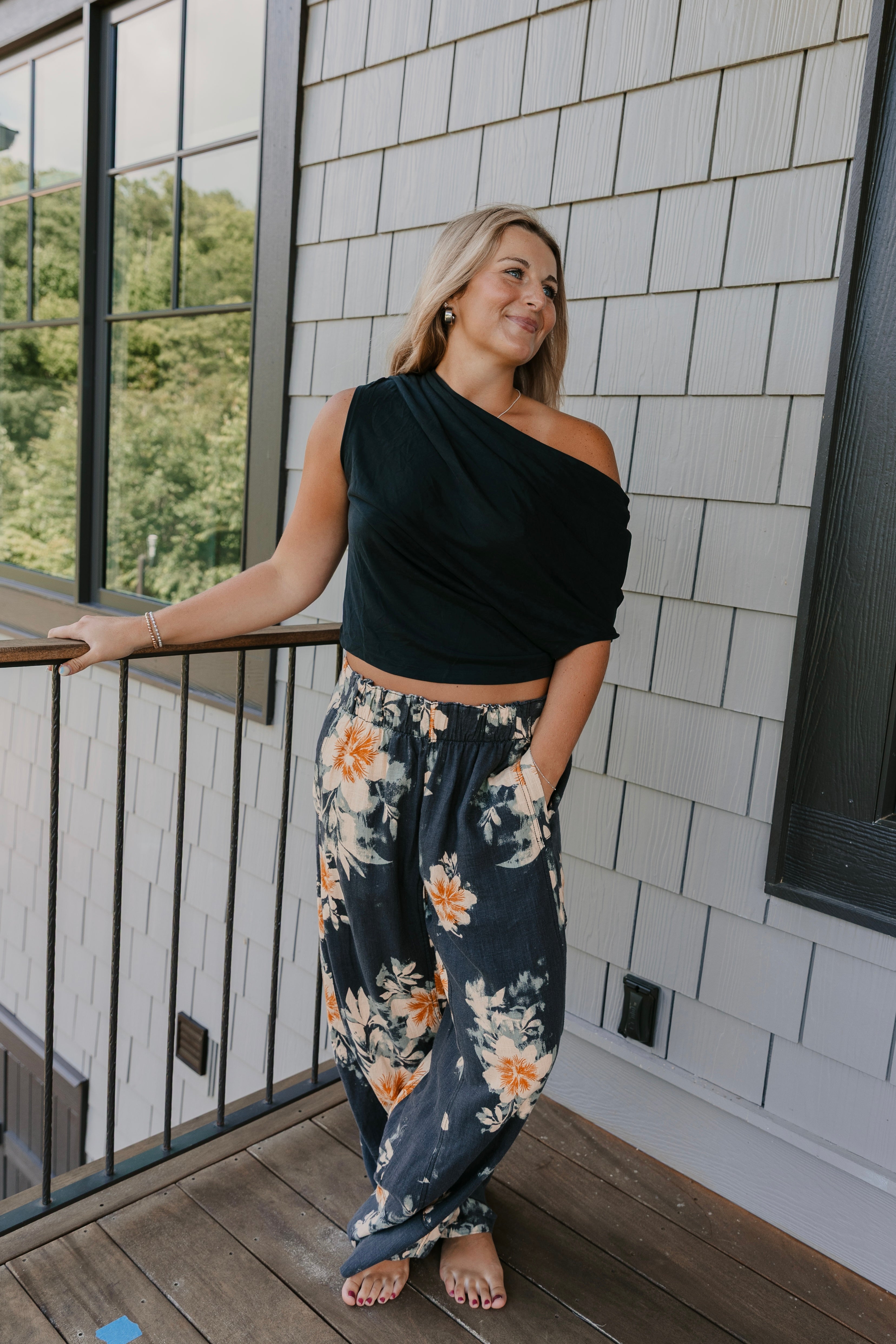 Free People Day's End Linen Printed Pull-On Pants