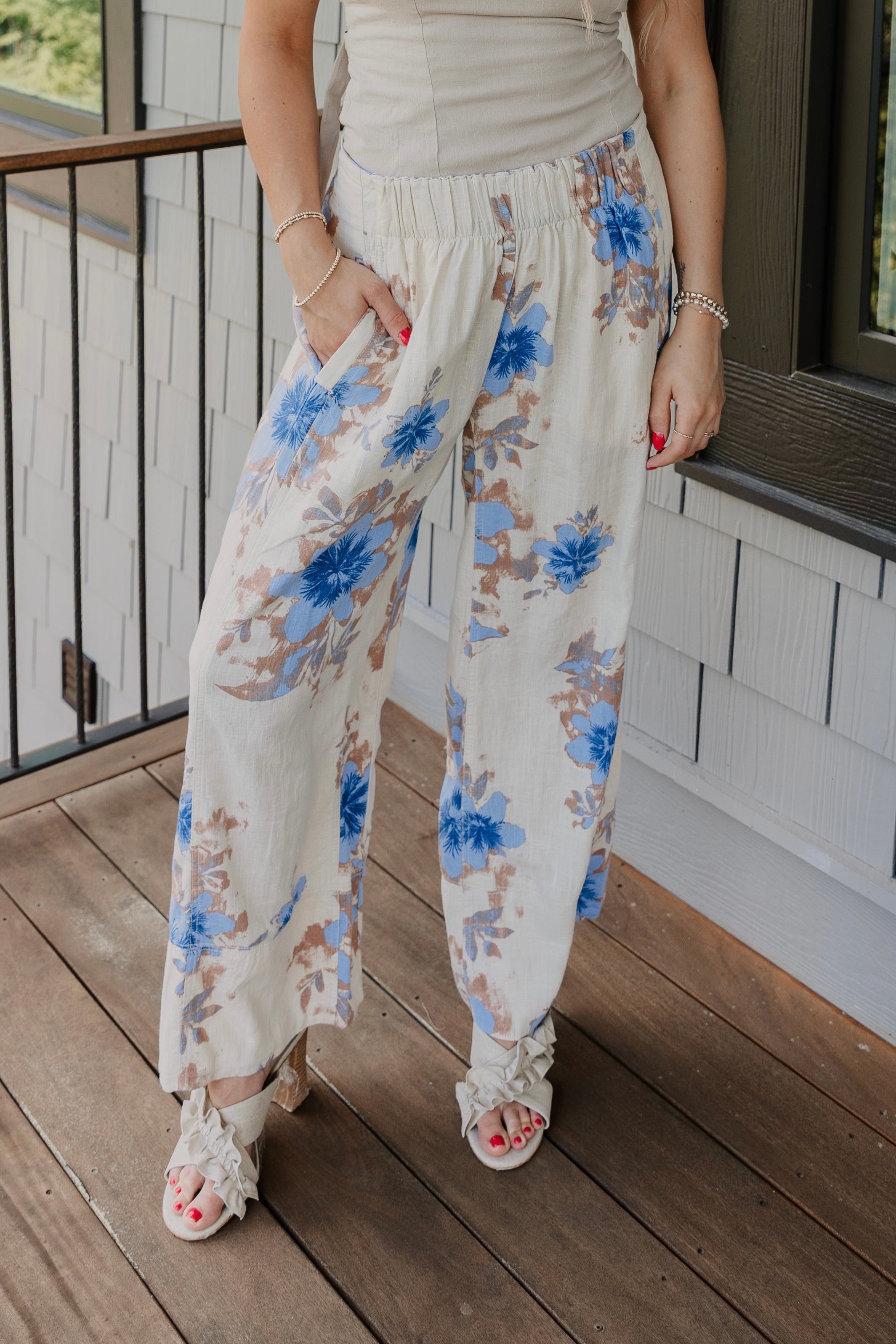Free People Day's End Linen Printed Pull-On Pants